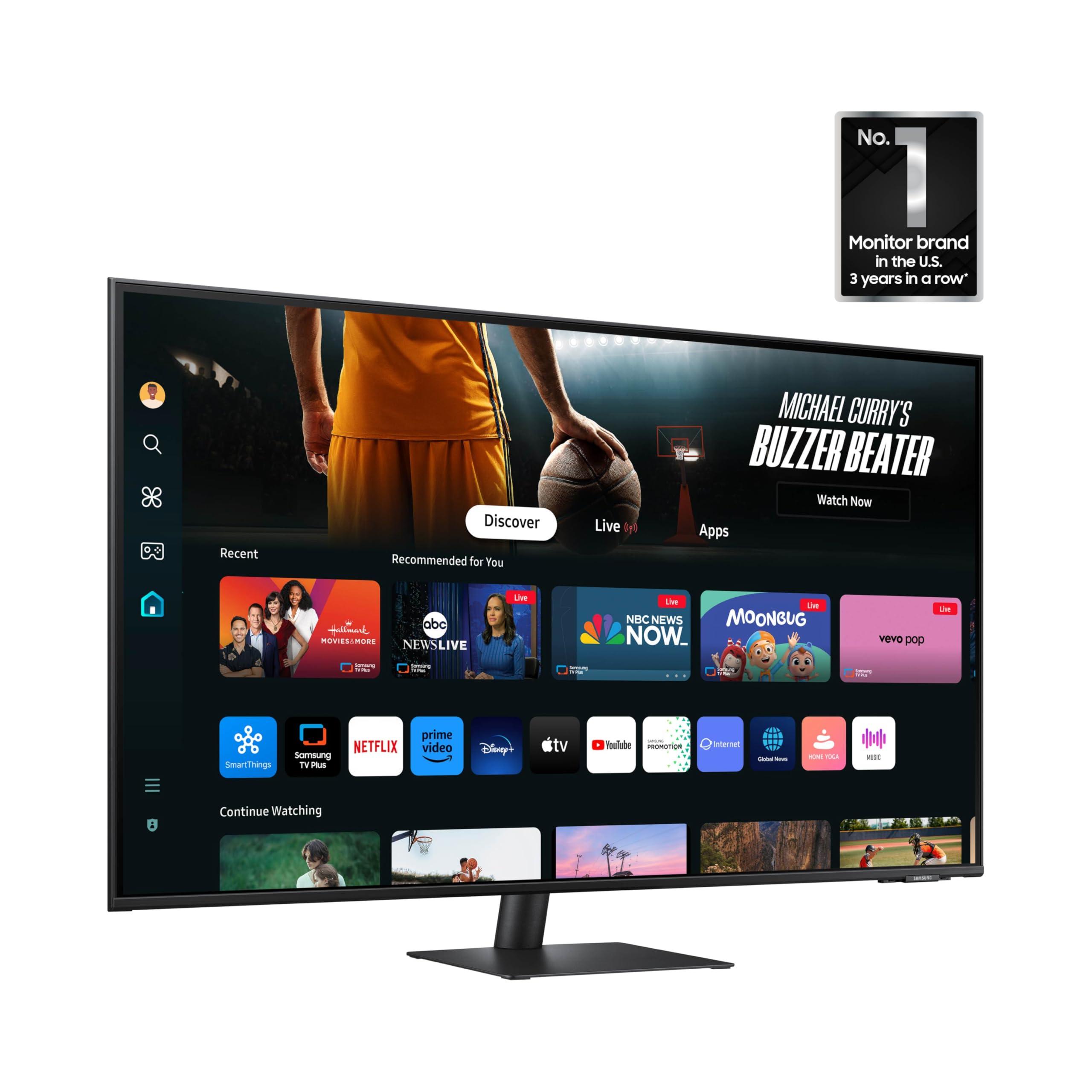 SAMSUNG SAMSUNG 43-Inch M7 (M70D) Series 4K UHD Smart Monitor, Speakers, HDR10, USB-C, Multiple Ports, Gaming Hub, SolarCell Remote, Vision Accessibility Tools, LS43DM702UNXGO, 2024, Black