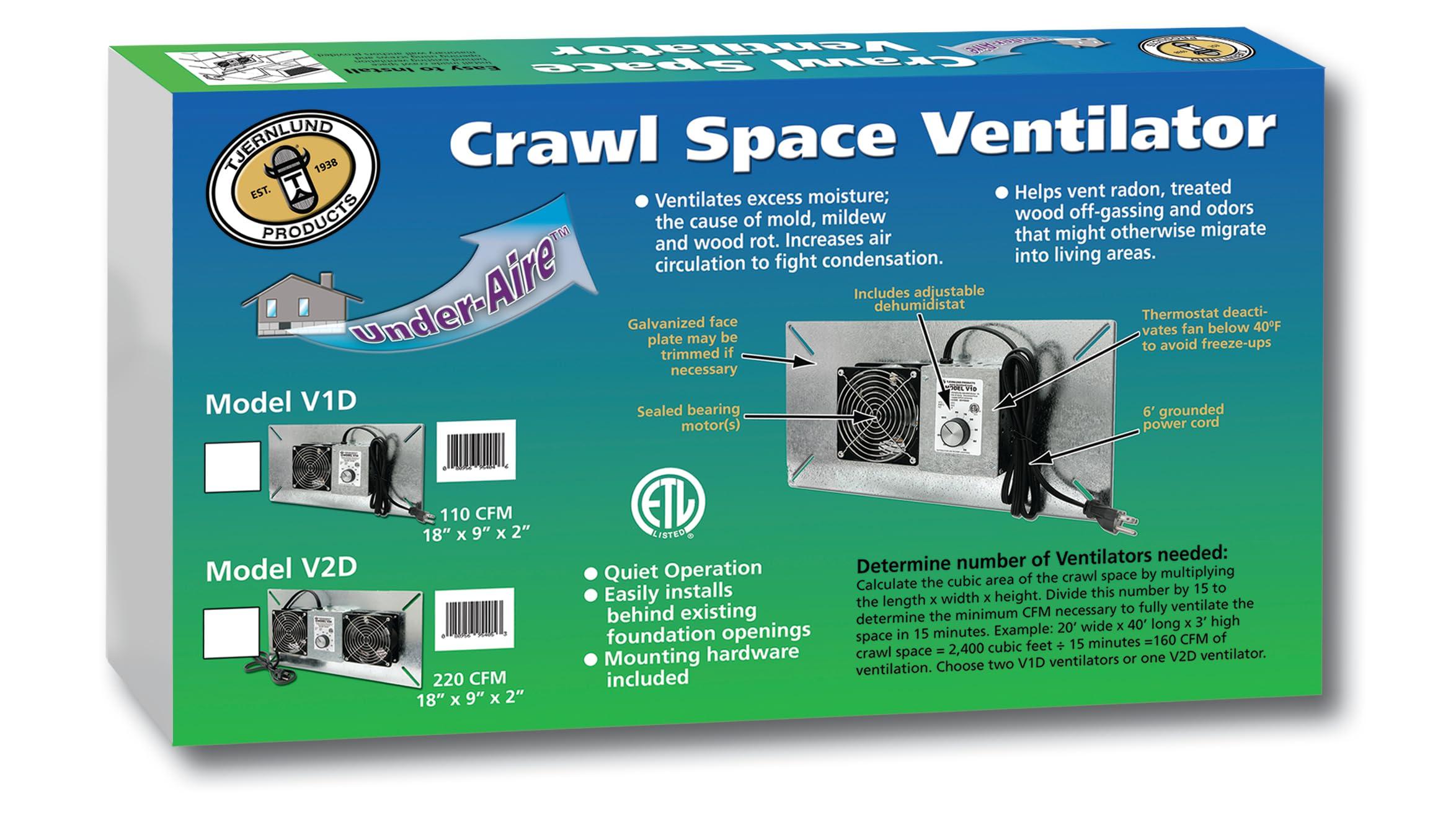 Tjernlund Tjernlund V2D UnderAire Crawlspace Ventilator Fan Moisture Mold Reducing,220 CFM