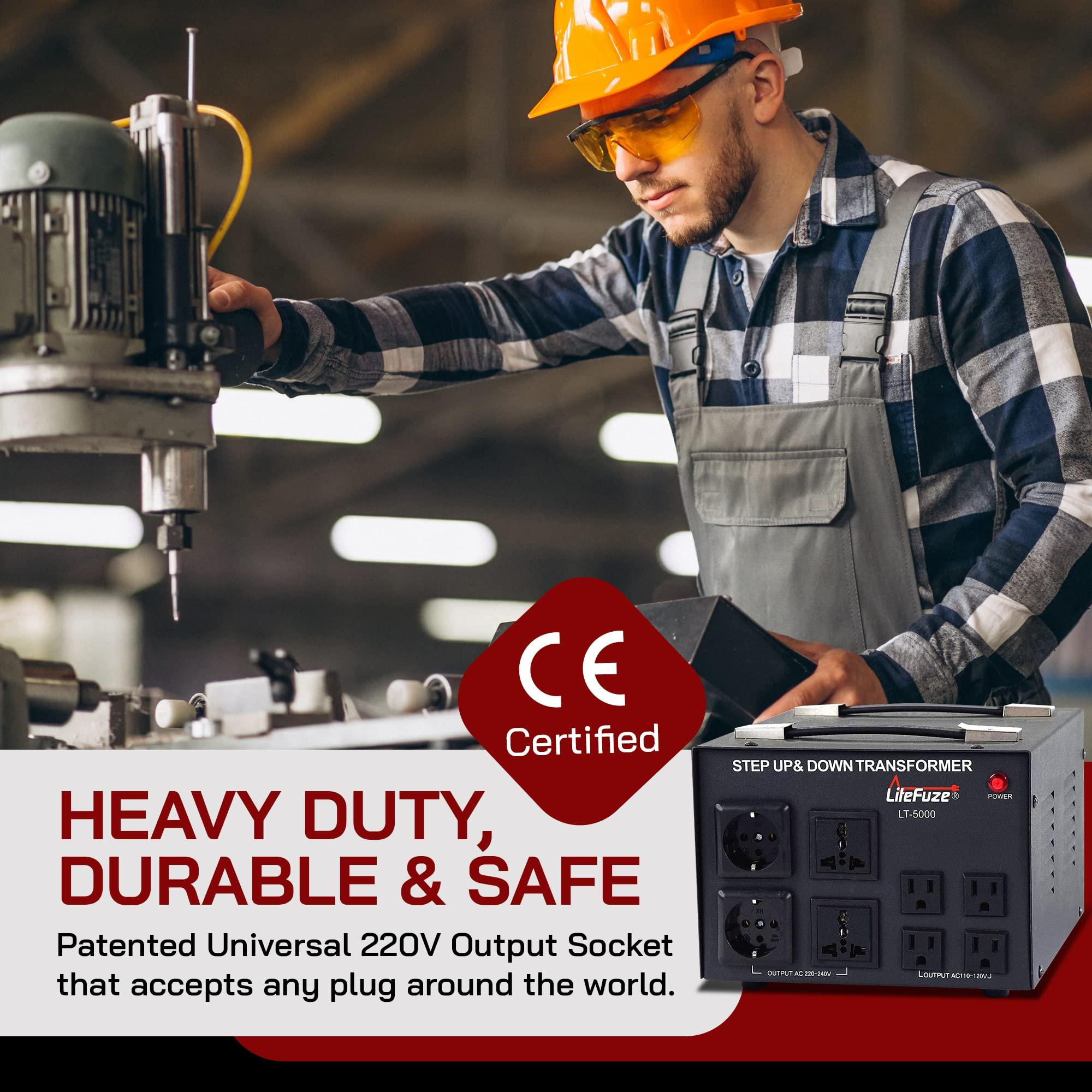 LiteFuze LiteFuze LT Series 5000 Watt Voltage Converter Transformer Step Up/Down - 110v to 220v / 220v to 110v Power Converter - Fully Grounded Cord - Universal Socket, CE Certified