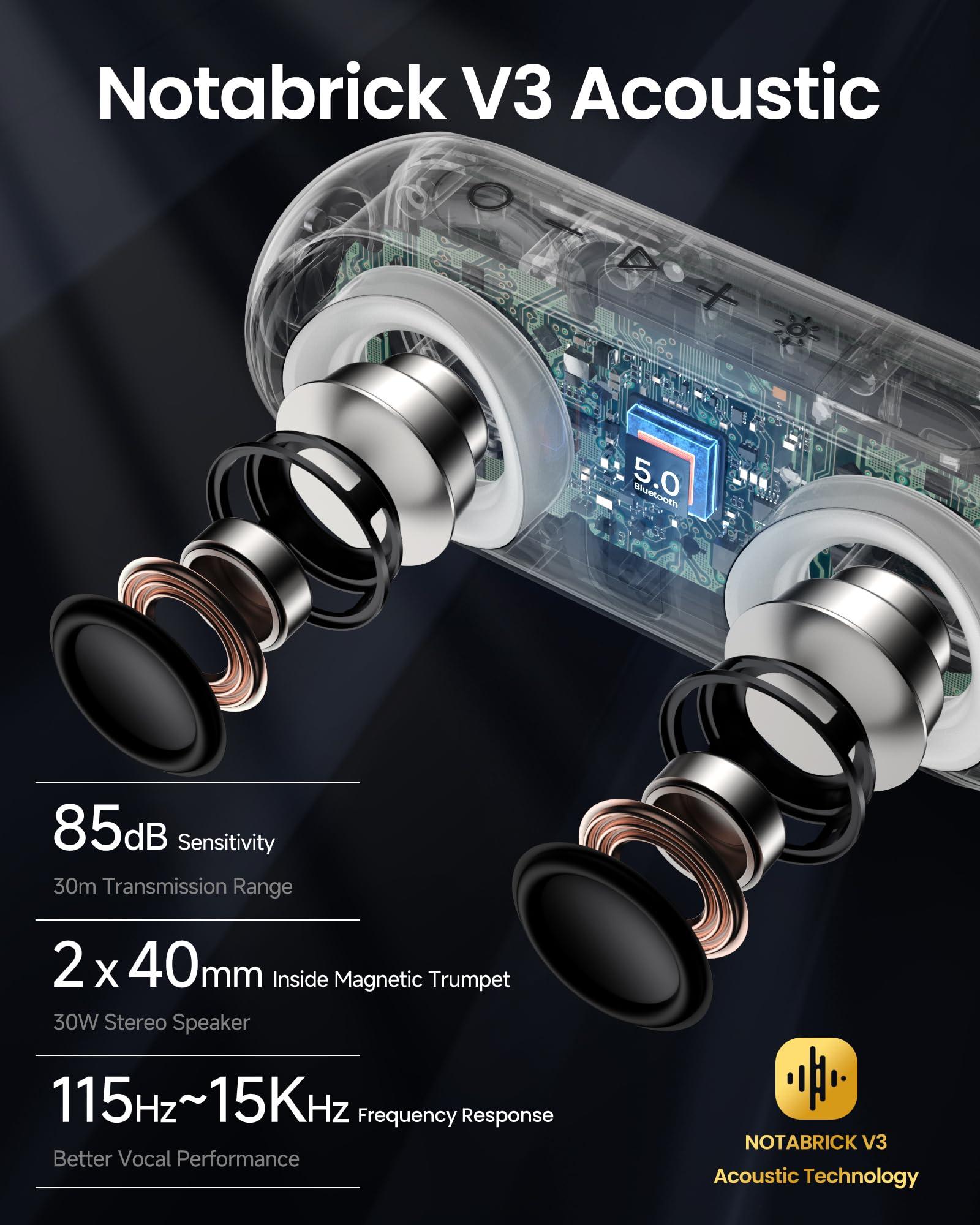 NOTABRICK Bluetooth Speakers with Light, 30W Portable Bluetooth Wireless(100FT Range) Loud Stereo Sound, IPX7 Waterproof Shower Speakers, RGB Multi-Colors Rhythm Lights, 1000mins Playtime for Indoor&Outdoor