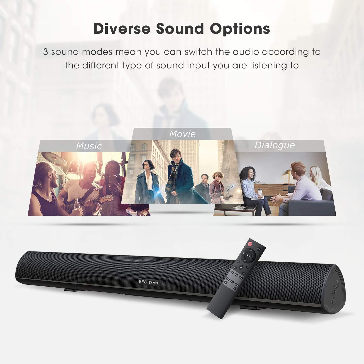 BESTISAN BESTISAN Sound Bar, 100Watt Soundbar for TV, Wired & Wireless Bluetooth 5.0 Sound Bar(40 Inch, 6 Drivers, Optical, HDMI-ARC)