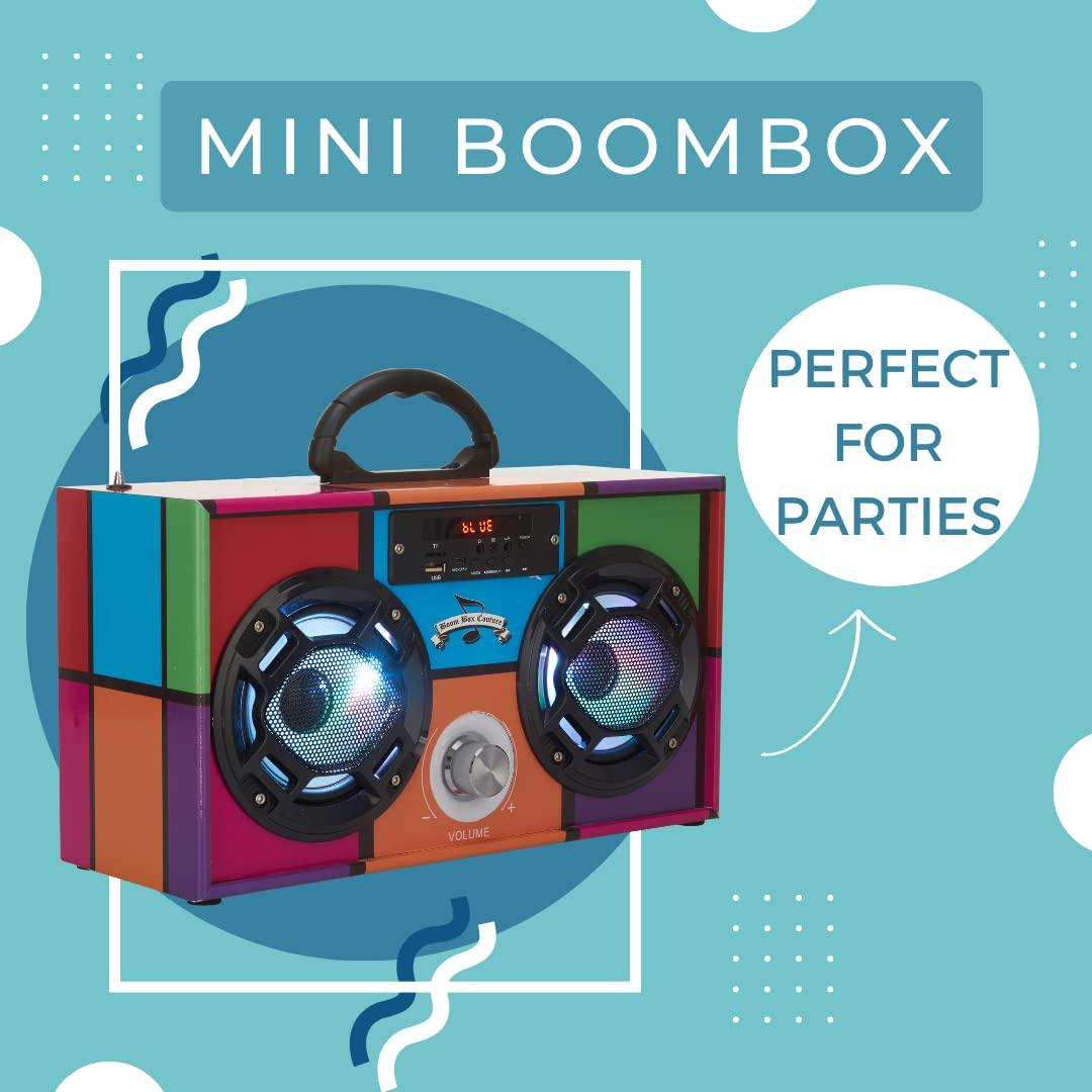 Wireless Express Wireless Express - Mini Boombox with LED Speakers Retro Bluetooth Speaker w/Enhanced FM Radio - Perfect for Home and Outdoor (Retro)