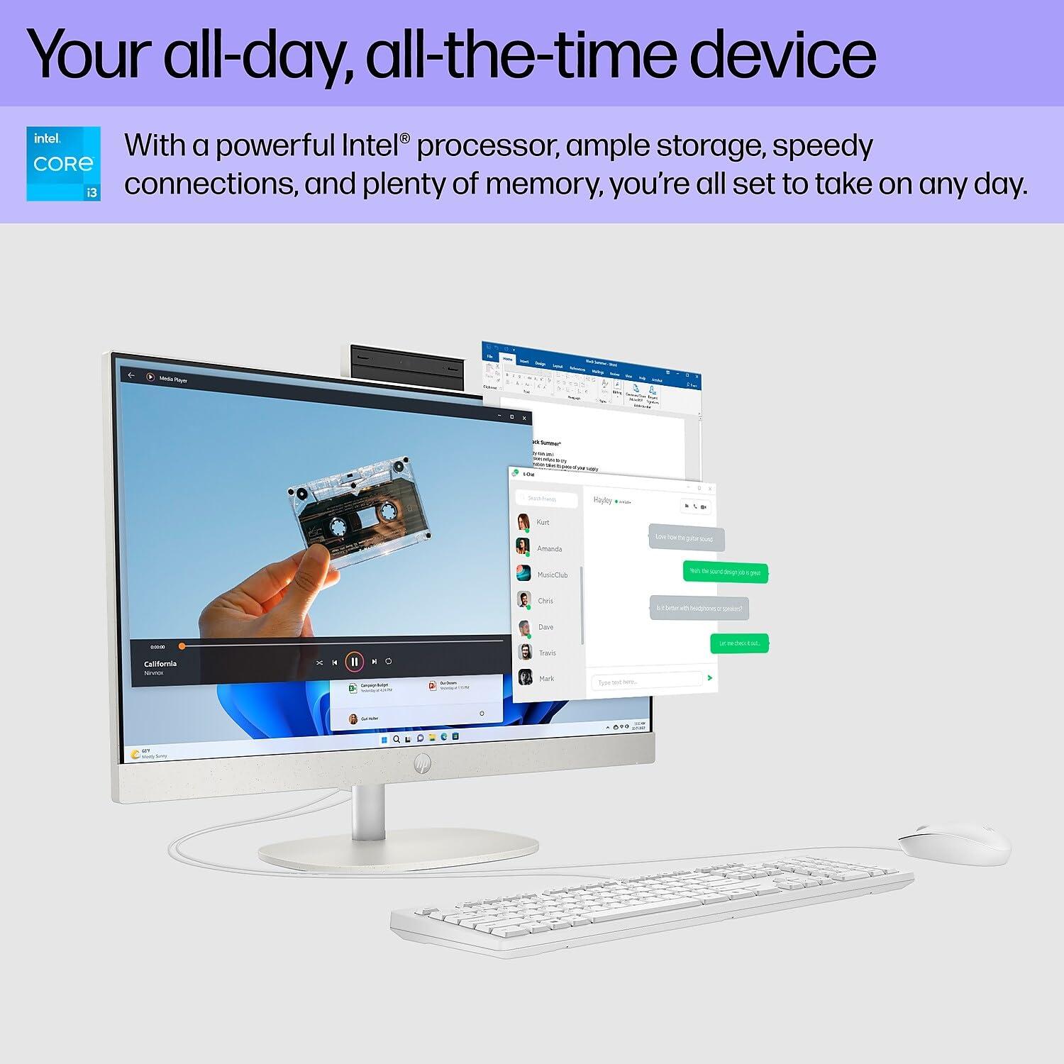 HP HP 24-cr0026 23.8-inch All-in-One Desktop Computer, Intel Core i3-N300, 8GB Memory, 256GB SSD (9W2H5AA#ABA)