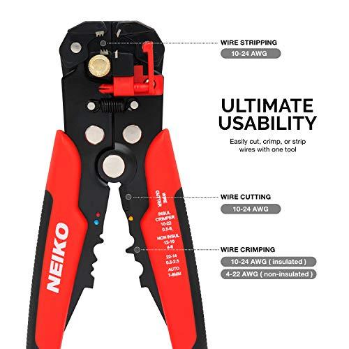 Neiko NEIKO 01924A 3-in-1 Automatic Wire Stripper, Cutter, and Crimping Tool, Auto Self-Adjusting Pliers that Cut up to 24 AWG
