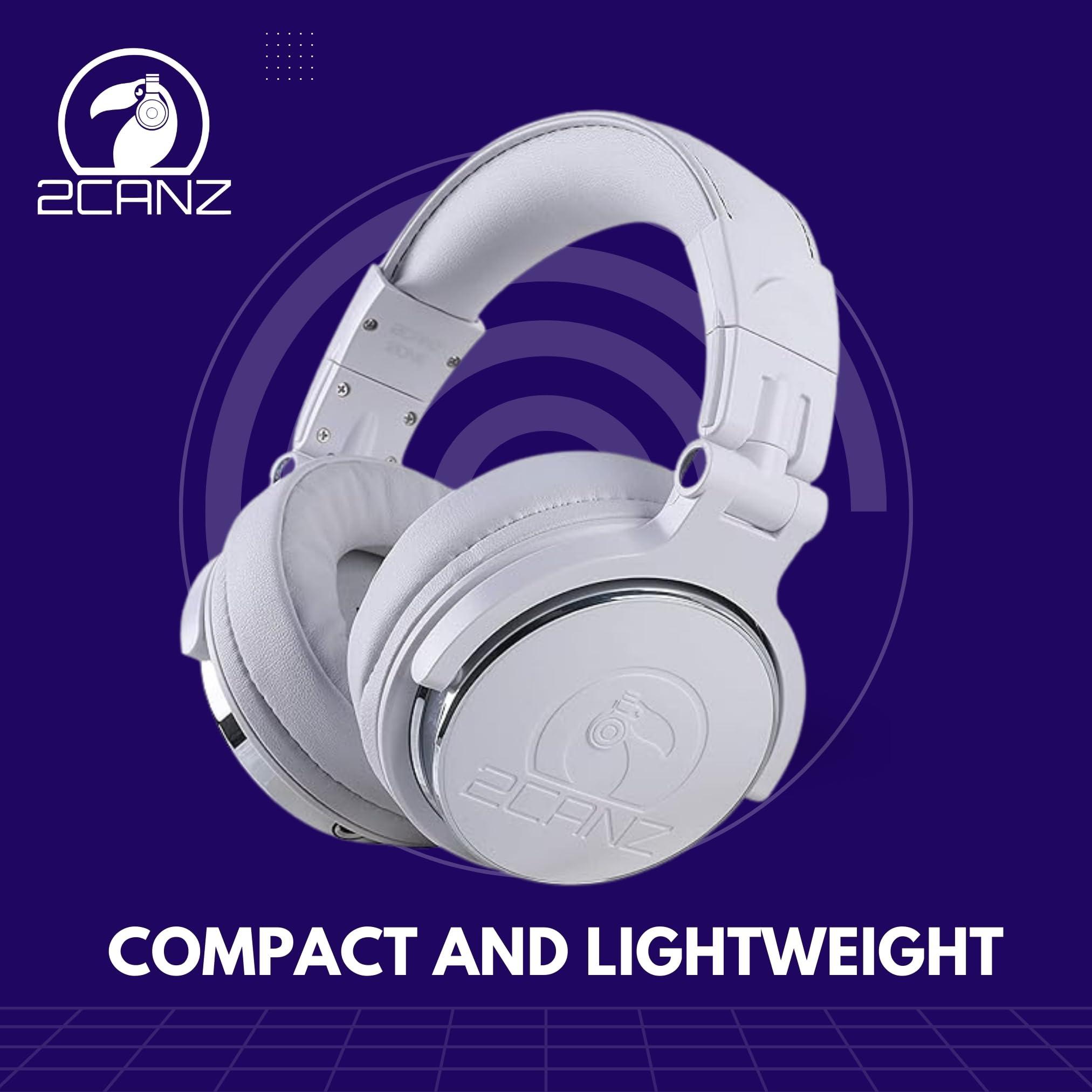 2CANZ 2CANZ Pro Matte White Over-Ear Professional Wireless Headphones - Enhanced 50mm Neodymium Drivers, Closed Back, Plush Ear Cushions, 8-Way Adjustable Earpads, Foldable