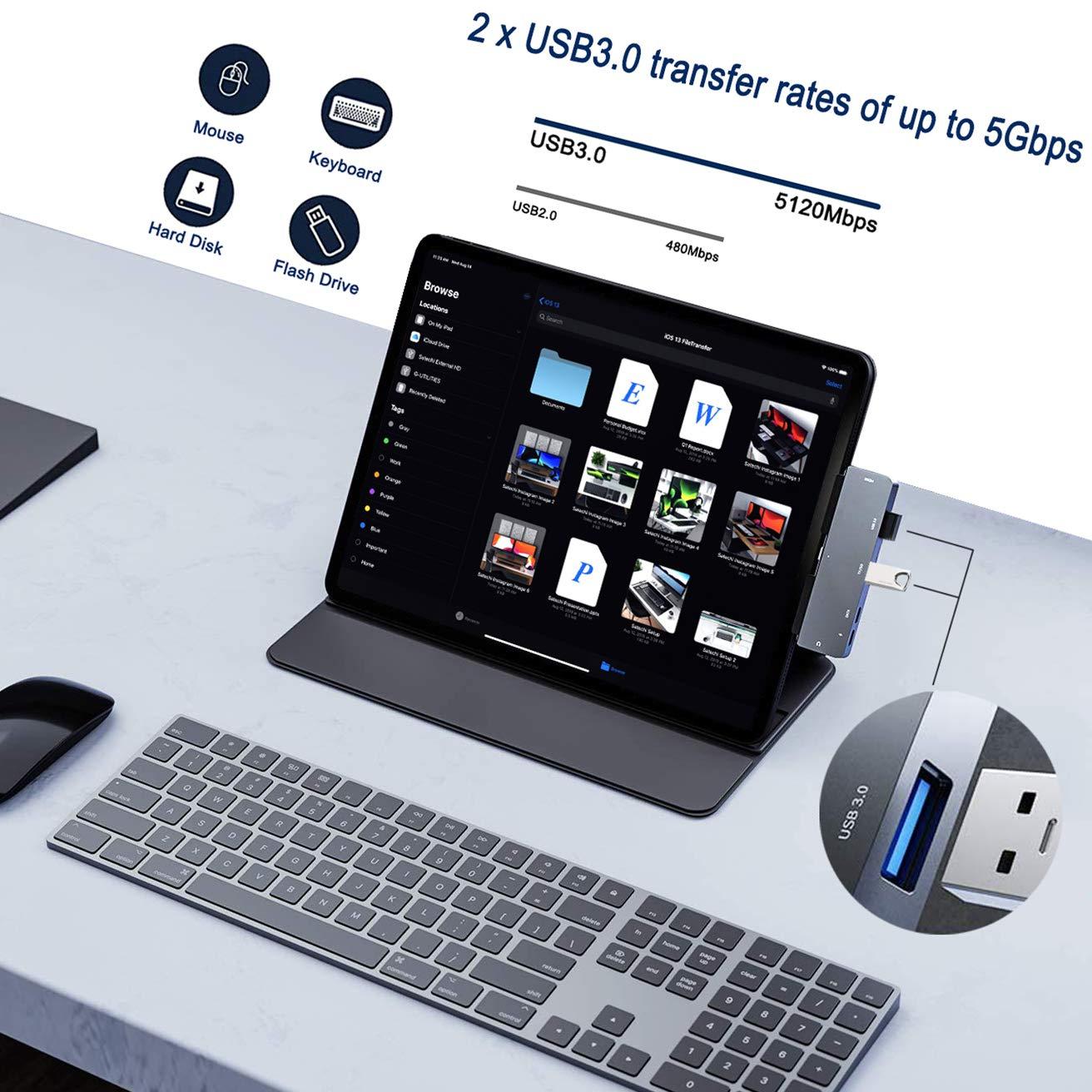 GKEAPZA Adapter for iPad Pro USB C Hub 2024 2022/iPad Air 4/5/6/iPad Mini 6, 6in1 USB C Adapter with 4K HDMI,3.5mm Audio Jack,2 x USB3.0,USB C PD Charging&Data,Adapter for MacBook,Most USB-C Devices