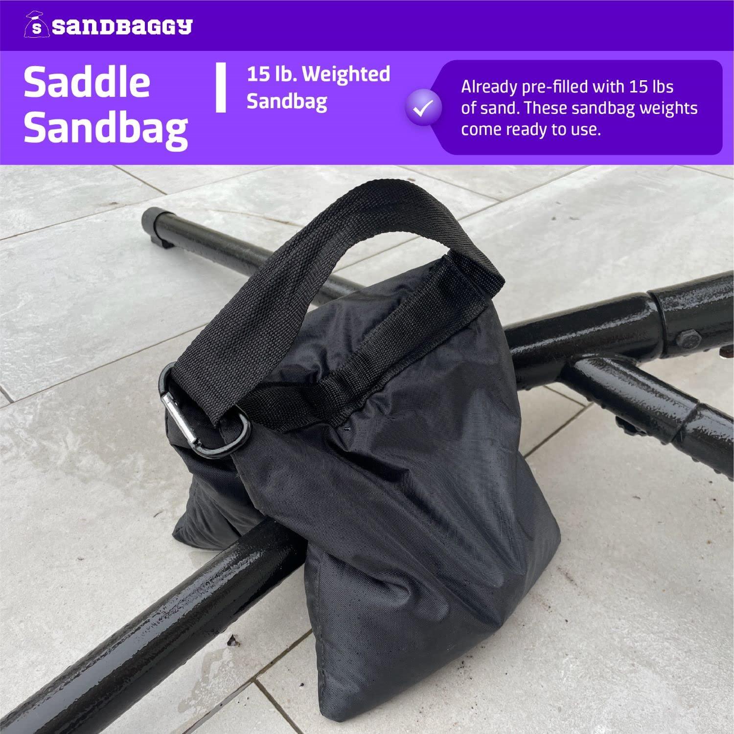 Sandbaggy Saddle Sandbags (Black) - Comes Pre Filled with 15 lbs. of Sand (25 lb. Weight Capacity) - Weights for Photography, Tents, Outdoor Equipment (1 Bag)