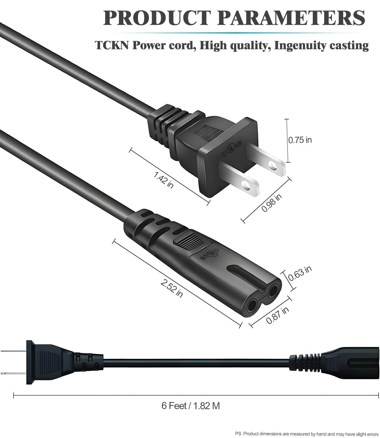 TCKN AC Power Cord for Xbox Series X/S,Xbox One X/S,for Sony PS4 PS5 PS3 Slim PlayStation5 4 3, TV, Printer, Speaker Universal 2 Prong Power Cable Replacement