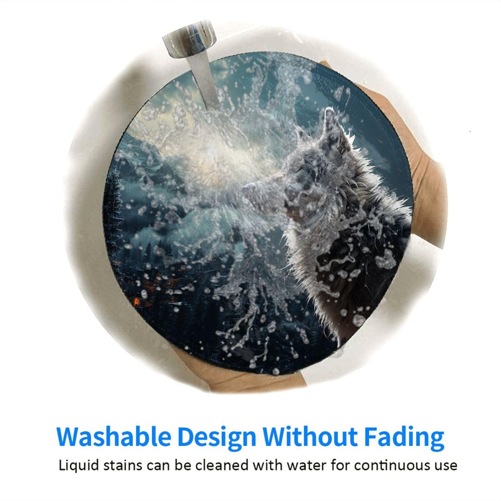 YoupO Mouse Pad, Wolf at Night Printed Round Mouse Mat with Non-Slip Rubber Base,Stitched Edge Mousepad for Office Home Gaming Work Study