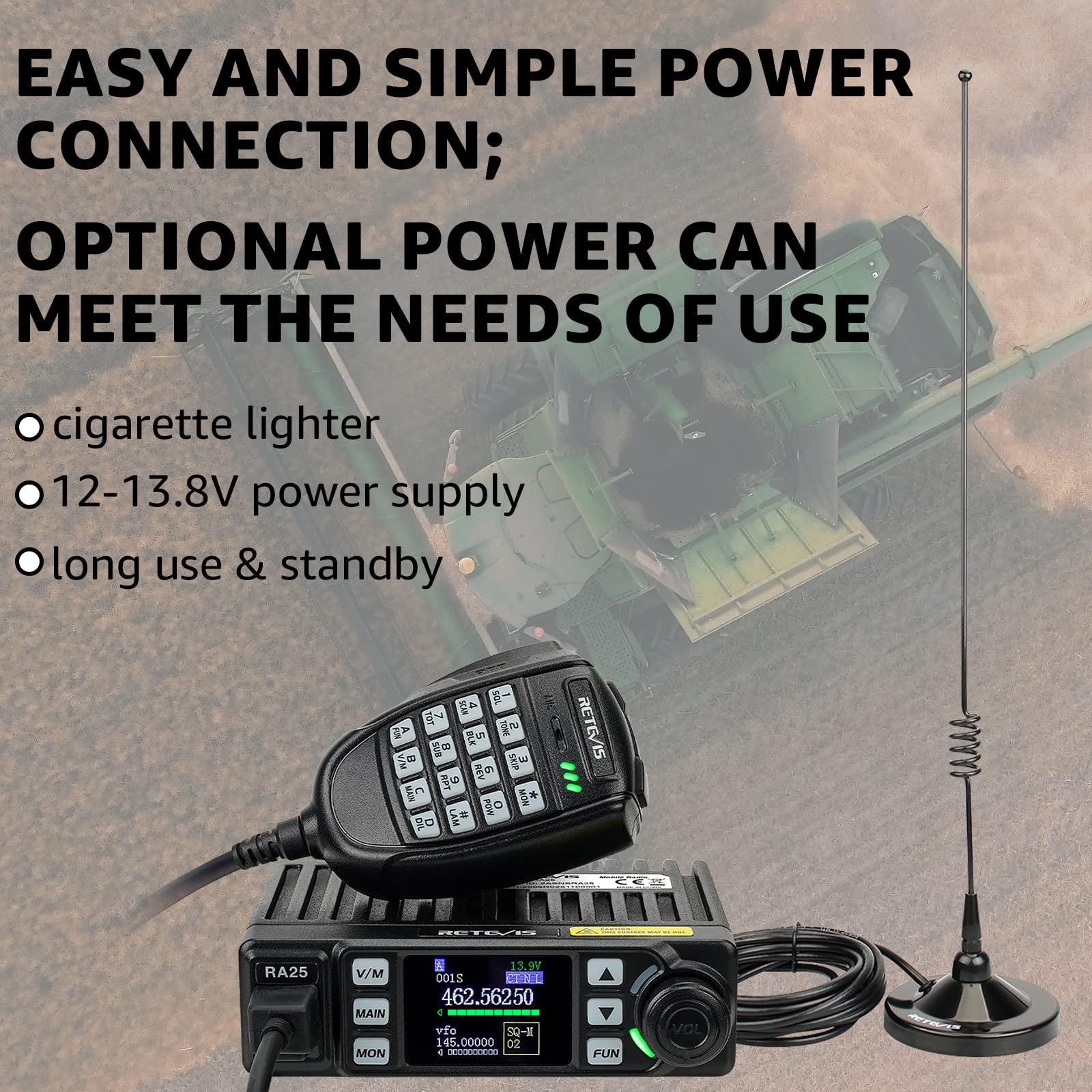 Retevis Retevis GMRS Radio Communication Solutions, RA25 GMRS Mobile Car Radio Mini Mobile Transceiver with 8 Base Station for Farm (1 Pack) with Dual Band Mobile Radio Antenna, 2m/70cm Radio Antenna(1 Pack)
