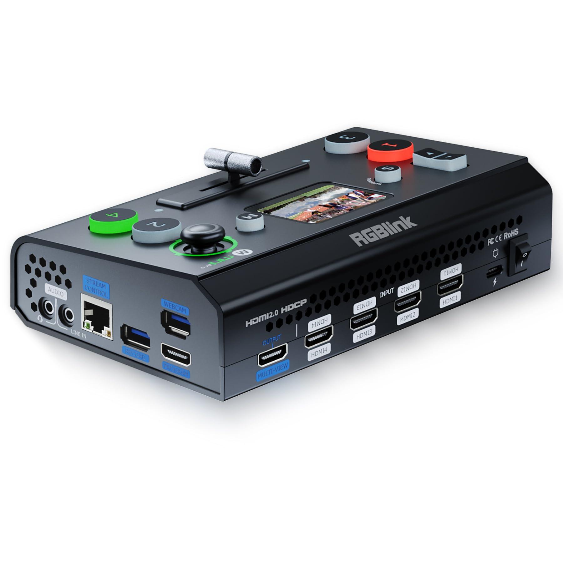 RGBlink RGBlink Mini-pro Multi Camera Video Mixer Switcher with On-Board Monitor 4K HDMI Live Streaming Switcher Chroma Key Logo Overlay USB3.0 Output for Church, Webinars, Weddings, Social Events