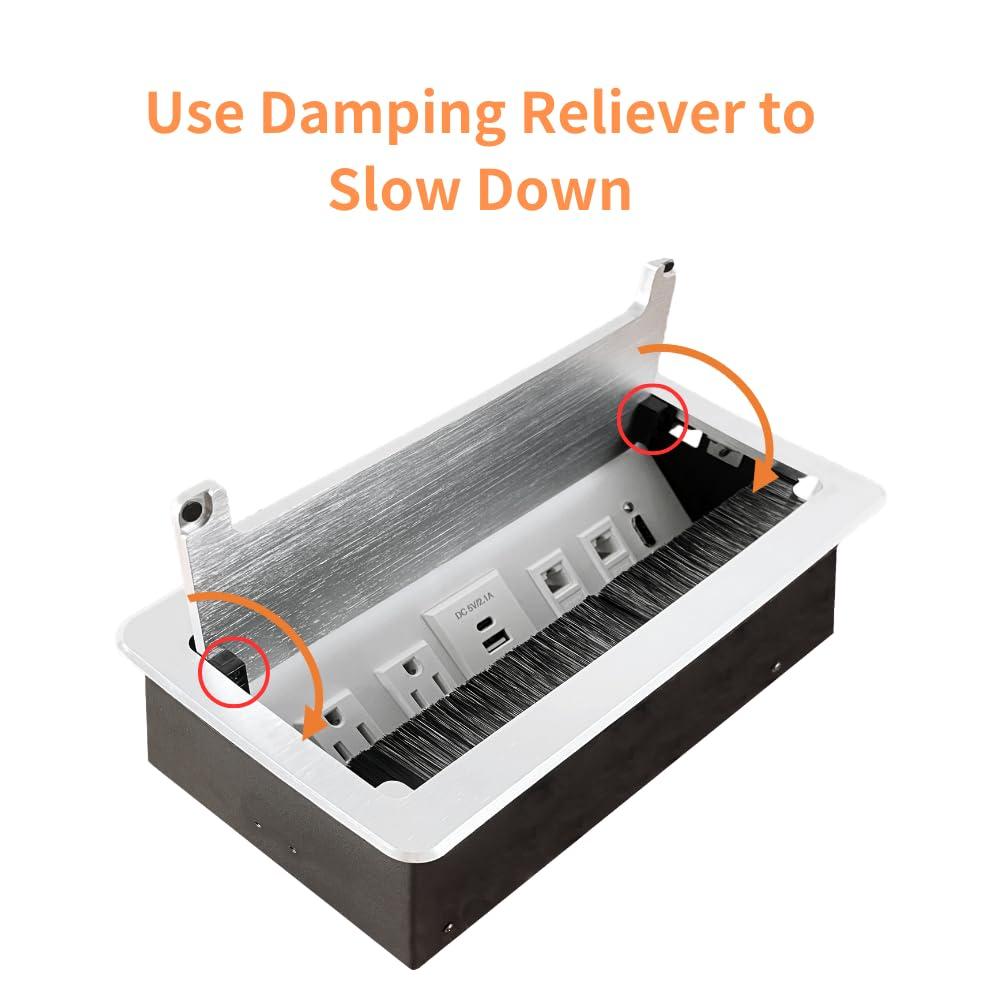 ZESHAN ZESHAN Conference Table Power hub Conference Table connectivity Box with 45 Degree Angle Convenient Plug-in Socket, Power Fully Enclosed Bottom Box Power Socket, USB, Type C, HDMI, RJ45, Silver