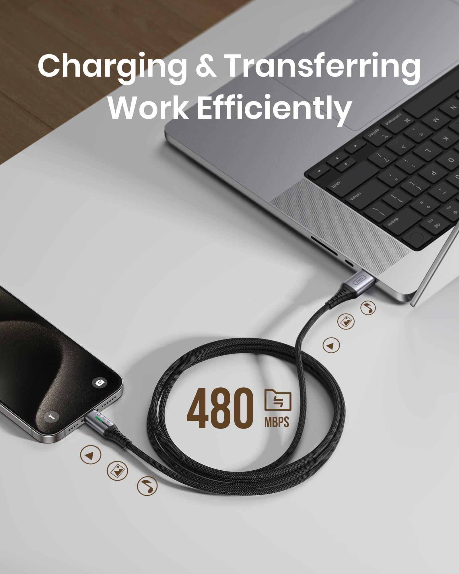 INIU USB C Cable, INIU [5 Pack 3.1A] QC Fast Charging USB Type C Cable, Nylon(1.6+3.3+3.3+6.6+6.6ft) Phone Charger USB A to USB C Cable for Samsung Galaxy S21 S20 S10 Plus Note 10 LG Google Pixel iPhone 15