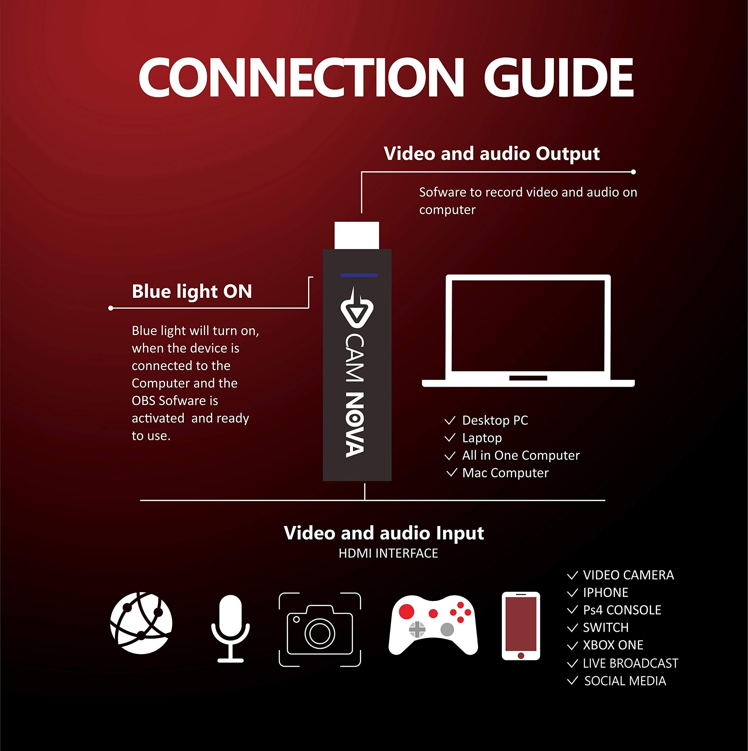 UCEC UCEC CAM NOVA Video Capture Card, 1080P 4K HDMI Video Capture Card, USB 3.0 Cam Link HDMI Capture Device, Live Broadcast Record via DSLR Camcorder Action Cam Live Stream for MacOS X PC Windows 7 8 10