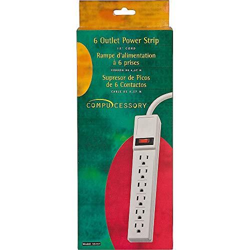 Compucessory Compucessory 55157 Power Strip,6 Outlet,Built-in Circuit Breaker,15-Ft Cord,Gray