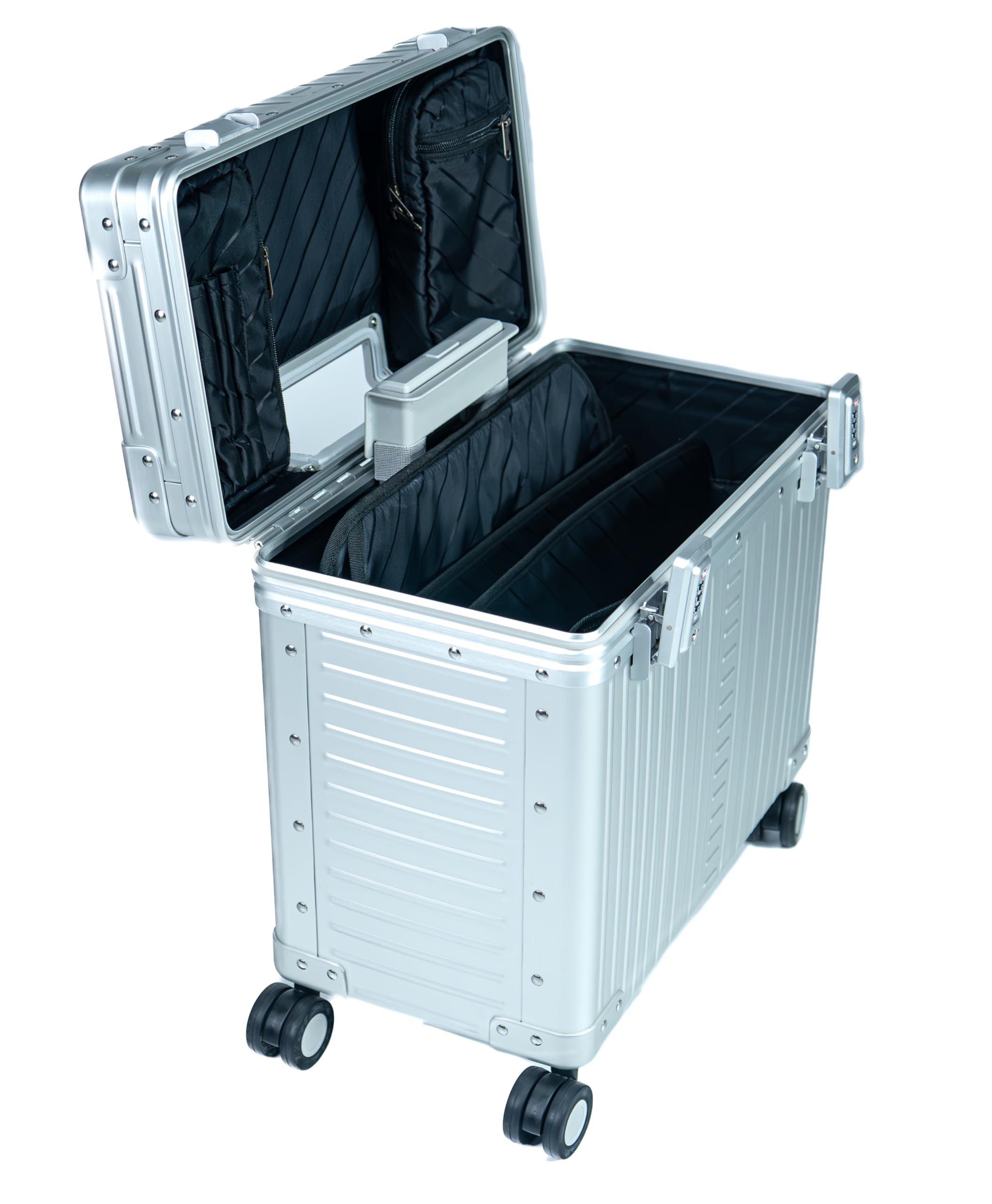 Aleon Aleon 17 Four-wheeled Aluminum Pilot Case, Carry-On Luggage, Rolling Laptop Bag for Men and Women, Personal Item Travel Bag, Overhead Compatible (Platinum)