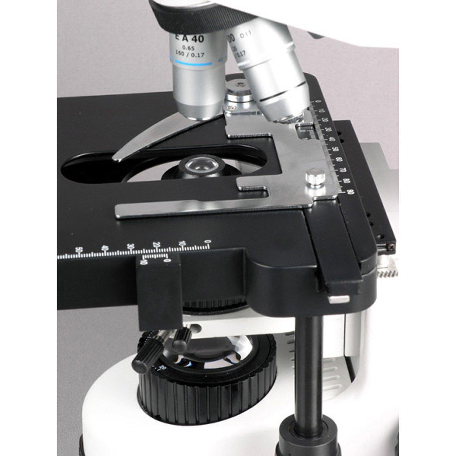 AmScope AmScope B660C Siedentopf Binocular Compound Microscope, 40X-2500X Magnification, WH10x and WH25x Super-Widefield Eyepieces, Semi-Plan Objectives, Brightfield, Kohler Condenser, Double-Layer Mechanical