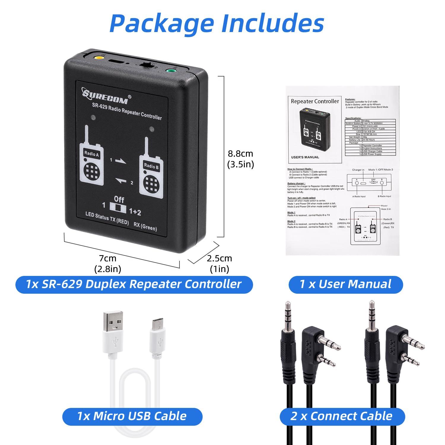 Surecom Surecom SR-629 2 in 1 Duplex Cross Band Radio Repeater Controller with Radio Cable for Walkie Talkie