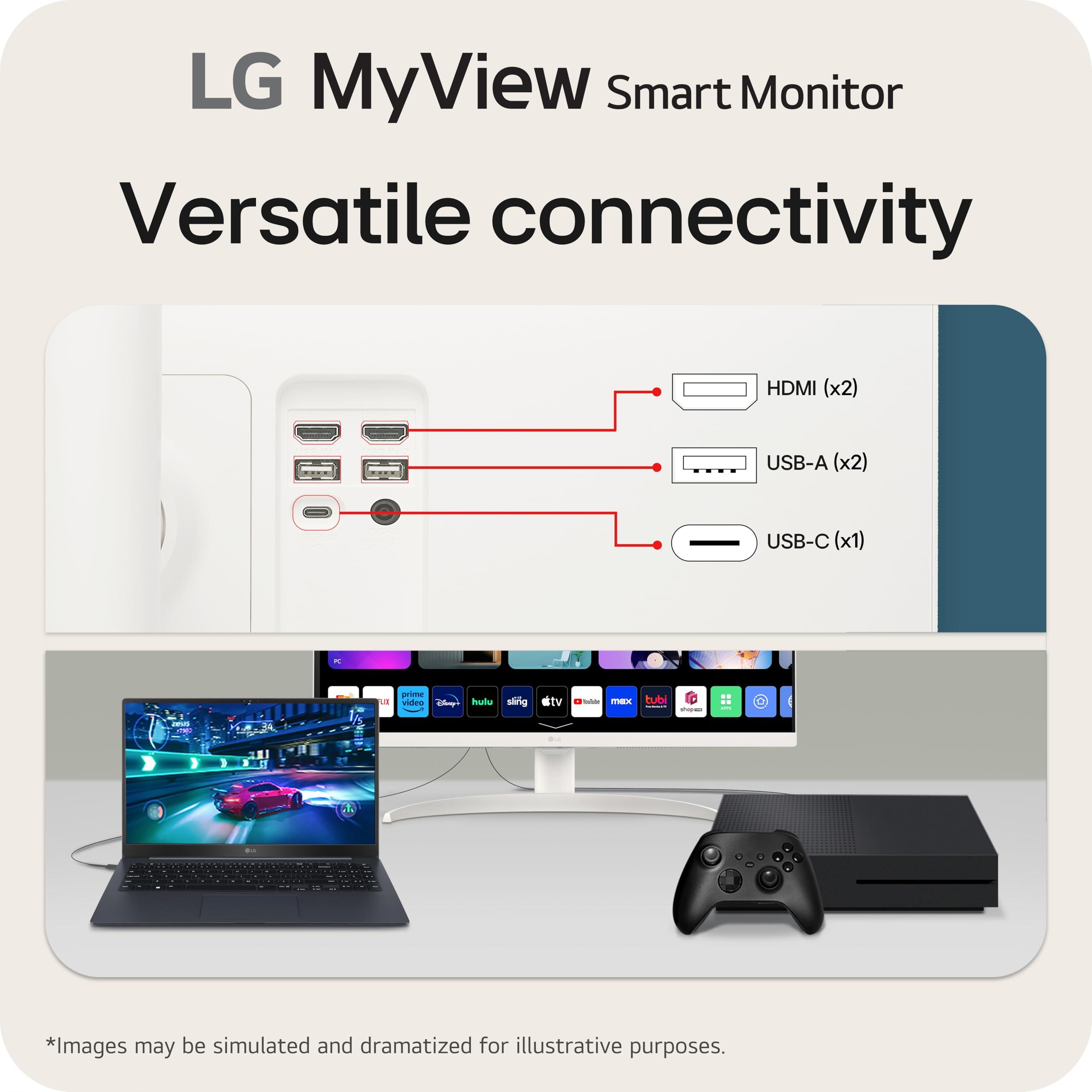 LG LG 27SR75U-W MyView 27 inch 4K UHD (3840x2160) IPS HDR10 USB Type-C 65W PD Smart Monitor webOS 23 AirPlay Screen Share Bluetooth ThinQ App Built-in Speaker HDMI White