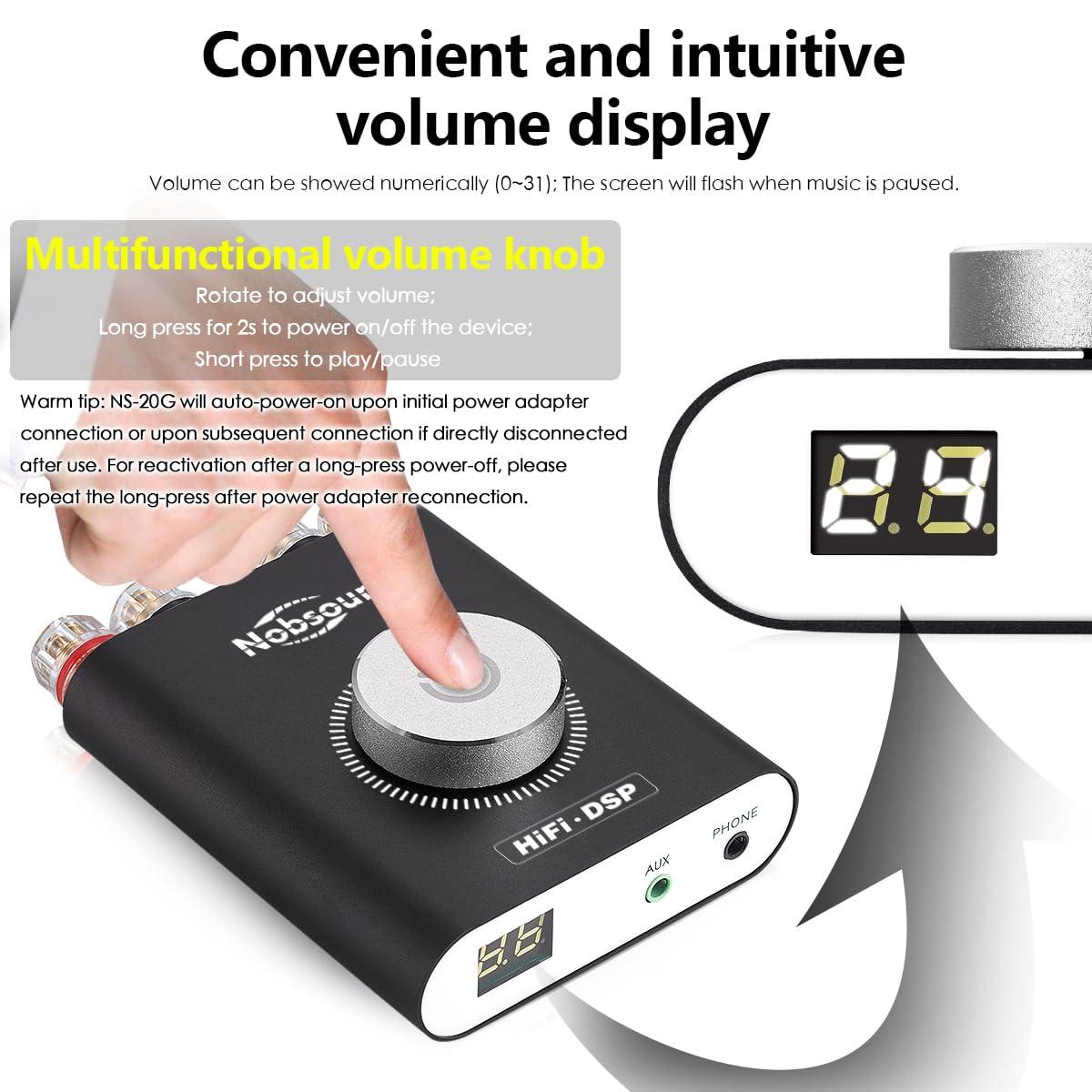 Douk Audio Nobsound NS-20G 200W Mini Bluetooth 5.0 Power Amplifier 2.0 Channel Wireless Receiver Hi-Fi DSP Stereo Headphone Audio Amp LED Display