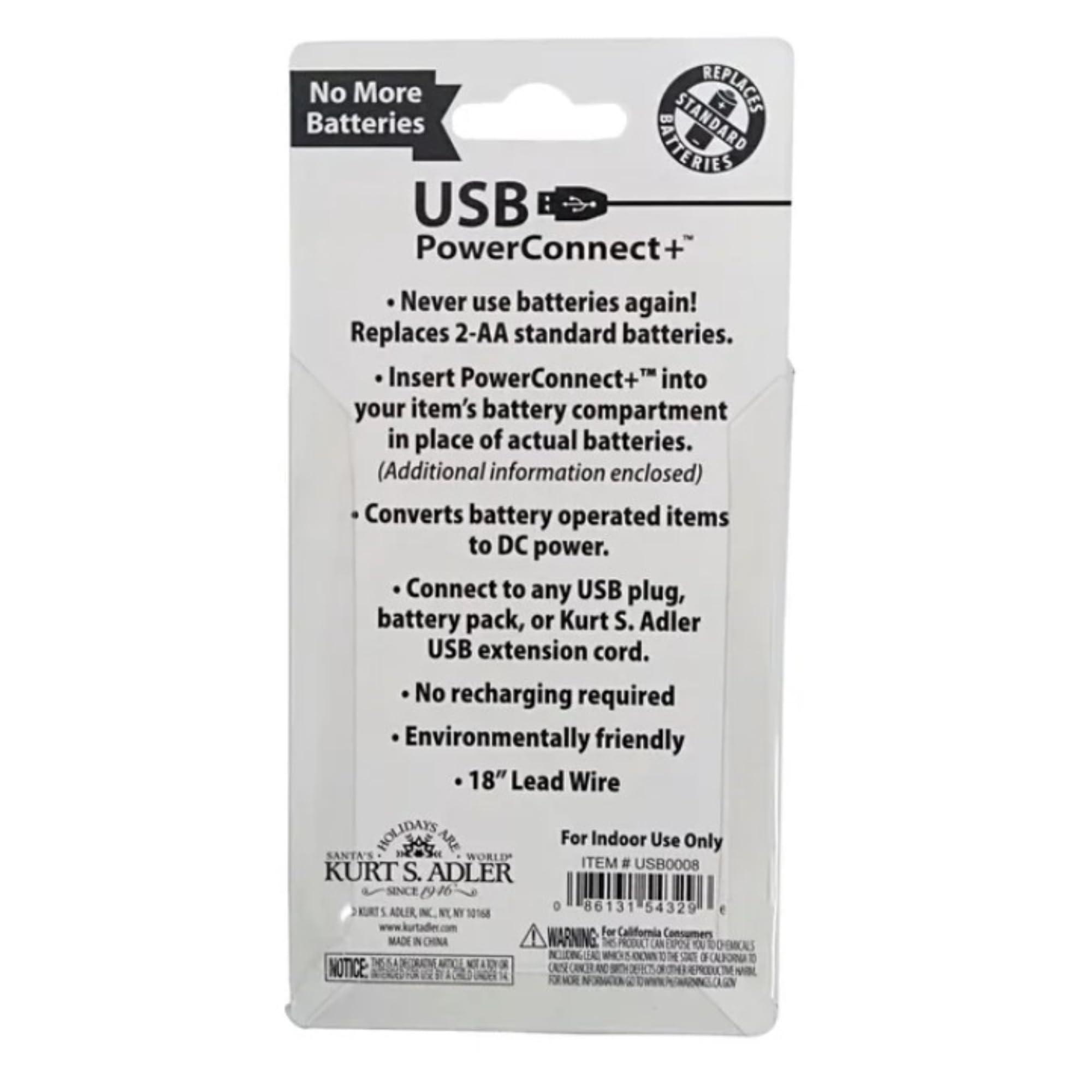 Kurt S. Adler Kurt Adler USB PowerConnect+ 2 "AA Battery Converter, 18-Inch Lead Wire, Indoor Use Only