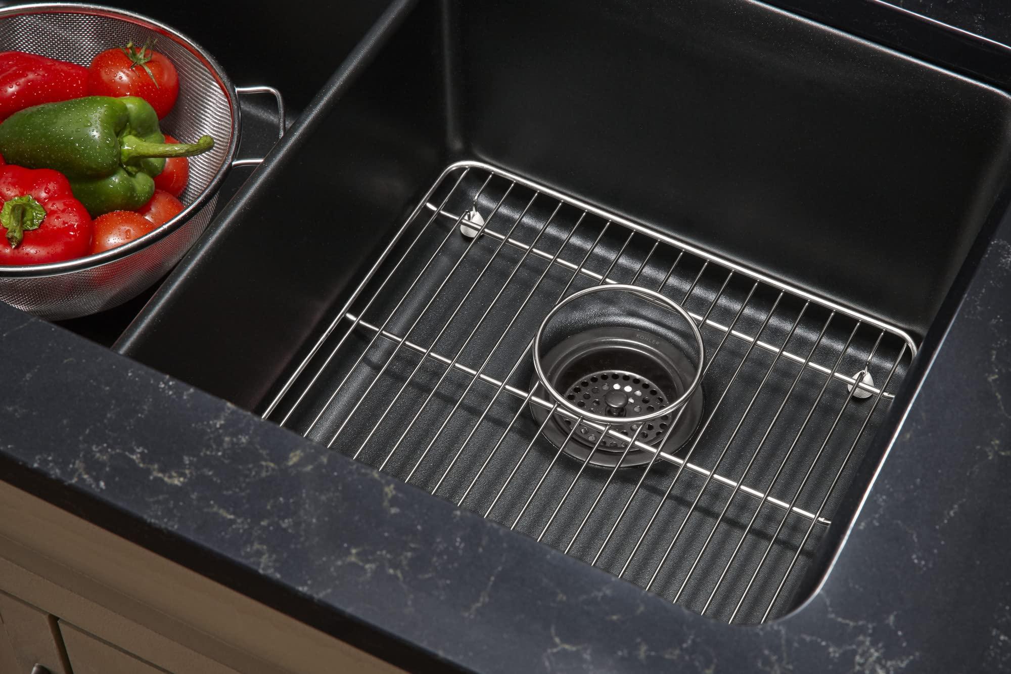 Kohler KOHLER K-8199-CM1 Cairn Sink, 33\" Neoroc Composite Undermount Double-Bowl Kitchen Sink, Composite Kitchen Sink with Sink Rack, Matte Black