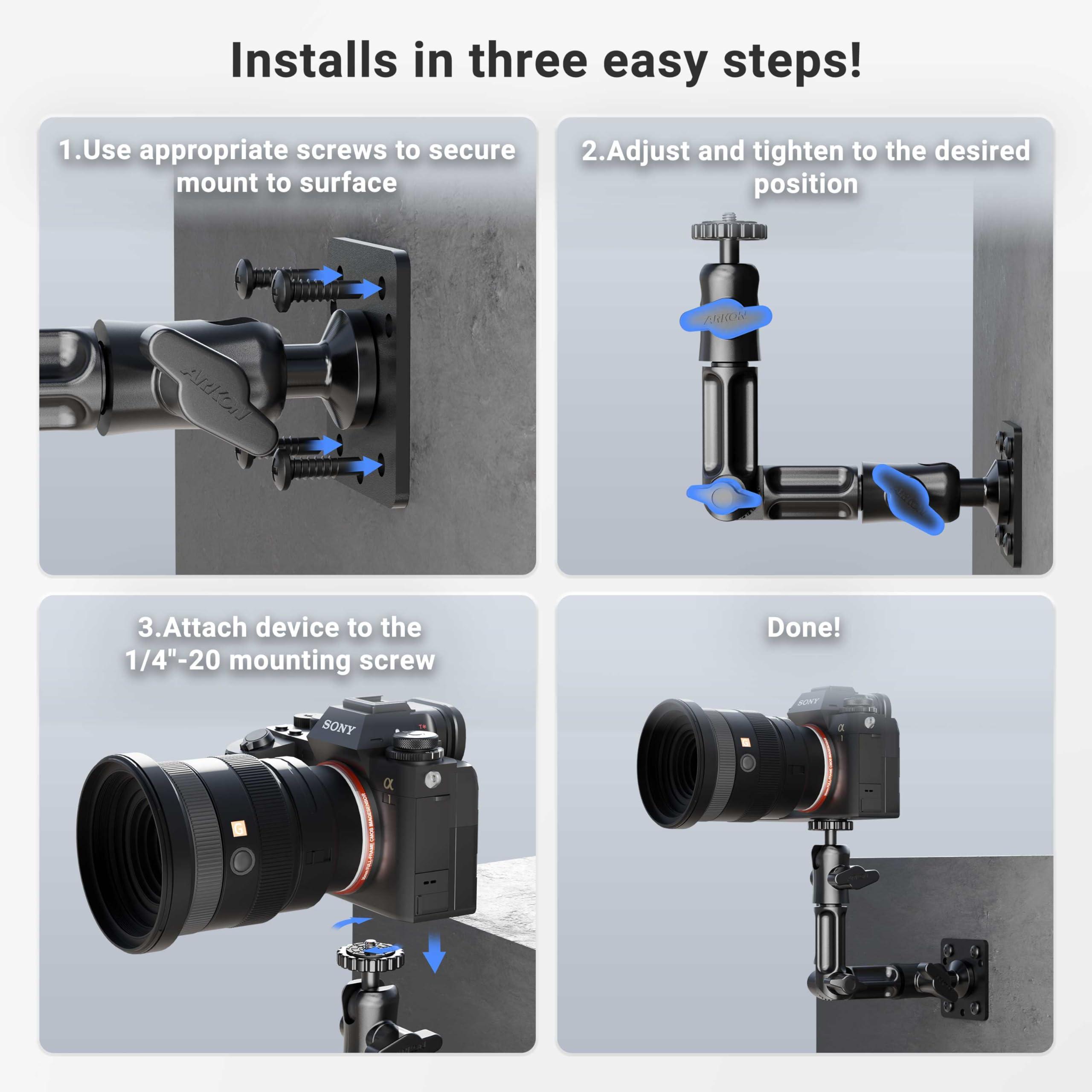 ARKON ARKON Mounts - Camera Wall Mount Robust Aluminum Construction Easy Installation Precision adjustments to capture any angle Great security camera mount for CCTV cameras, camcorders, and more