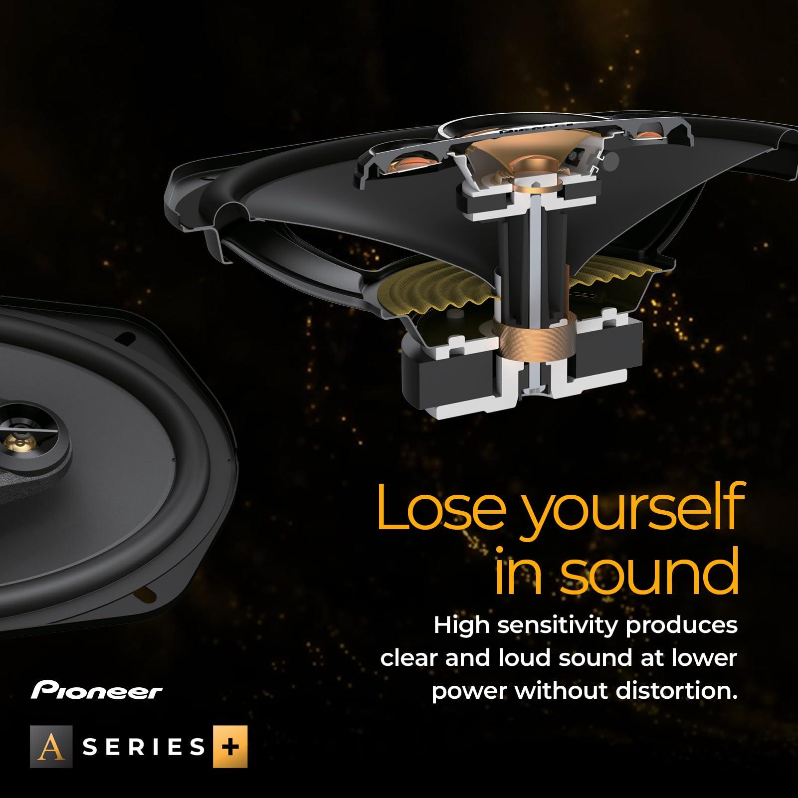PIONEER Pioneer TS-A1681F, 4-Way Coaxial Car Audio Speakers, Full Range, Clear Sound Quality, Easy Installation and Enhanced Bass Response, Black and Gold Colored 6.5 Round Speakers
