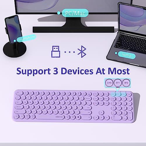 UBOTIE UBOTIE Wireless Purple Keyboard, Bluetooth 2.4GHz Dural Mode Connection Scissor Switches Slim Quiet Round Keycaps Full Size Office Computer Keyboards for PC MAC Smart Phones