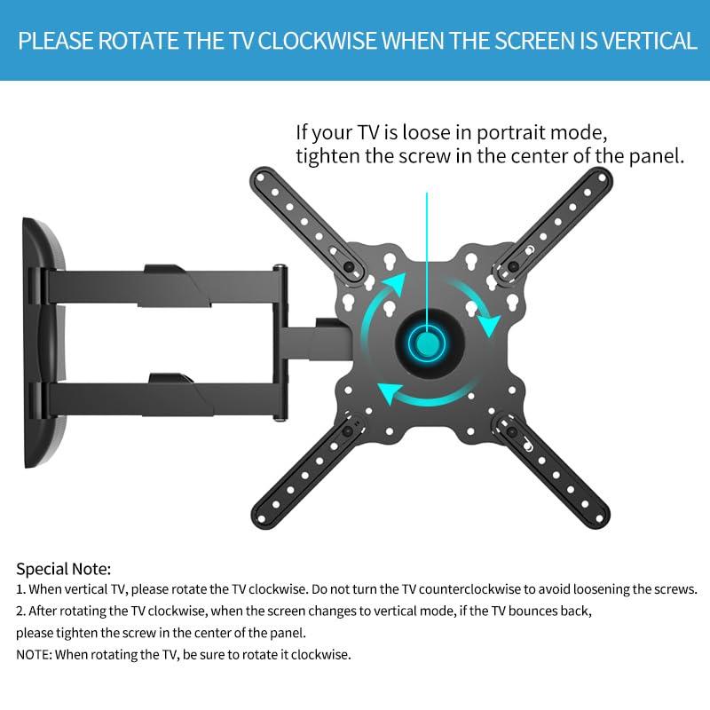HILLPORT HILLPORT Vertical and Horizontal TV Wall Mount Swivel Tilt Rotate Arm Fits Most 32-50 inch LED LCD Flat Curved Screen, Full Motion 90 Degree Bracket, Max VESA 400x400mm Up to 44lbs DY3255