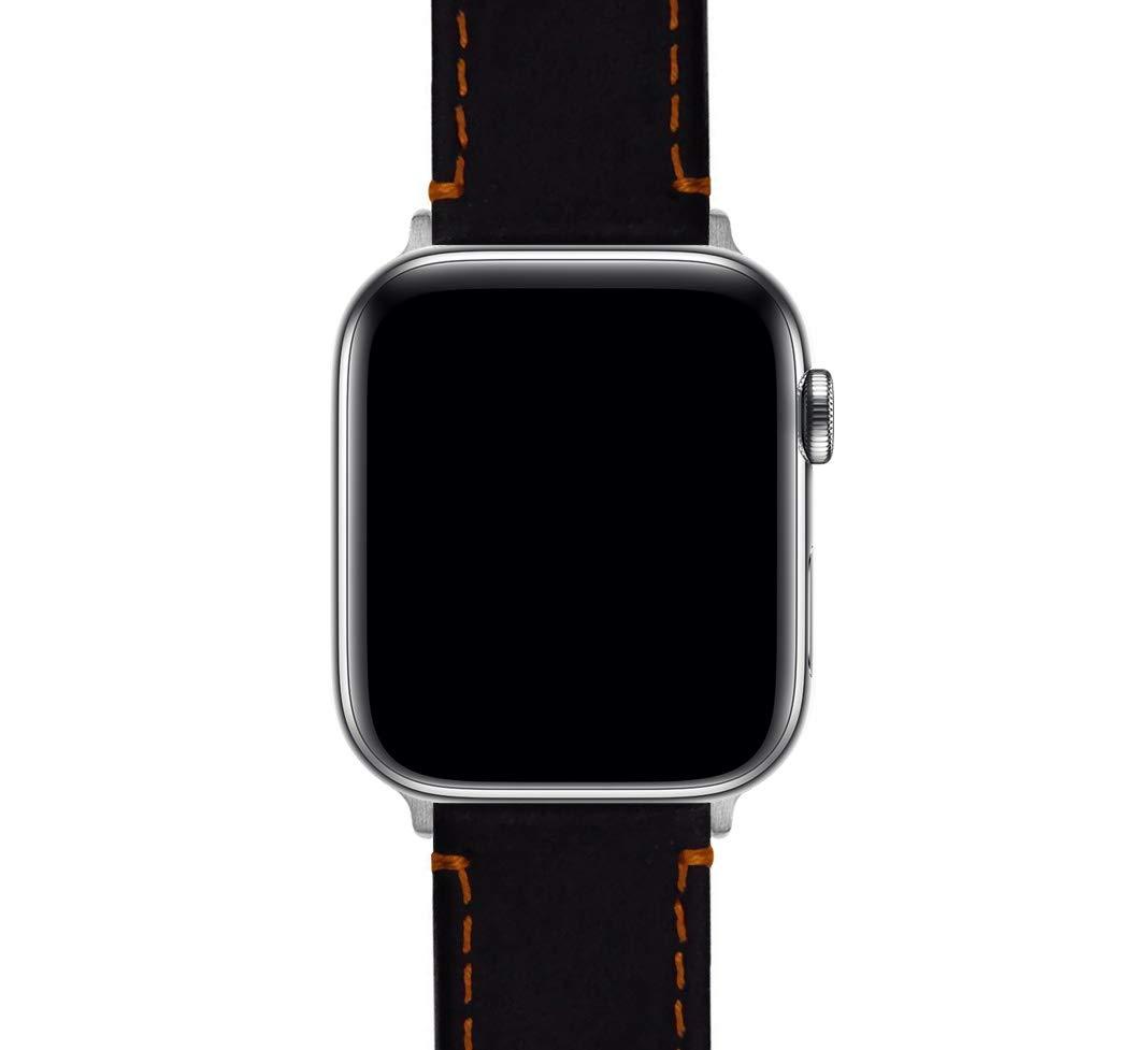 BARTON WATCH BANDS BARTON WATCH BANDS - Black Leather & Orange Stitching Top Grain Leather Watch Bands Compatible with Apple Watch Models - 1, 2, 3, 4, 5, 6, 7, 8, 9, 10, SE, Ultra & Ultra 2 - (42mm/44mm/45mm/49mm)