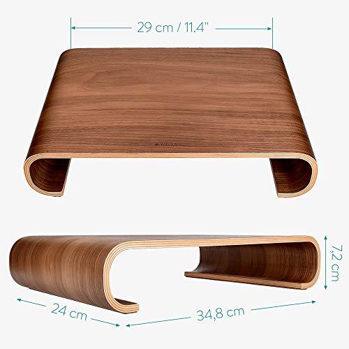 Navaris Navaris Wood Monitor Stand Riser - Computer Desk Organizer Desktop Dock Wooden Mount Display for PC TV Screen Notebook Laptop - Walnut
