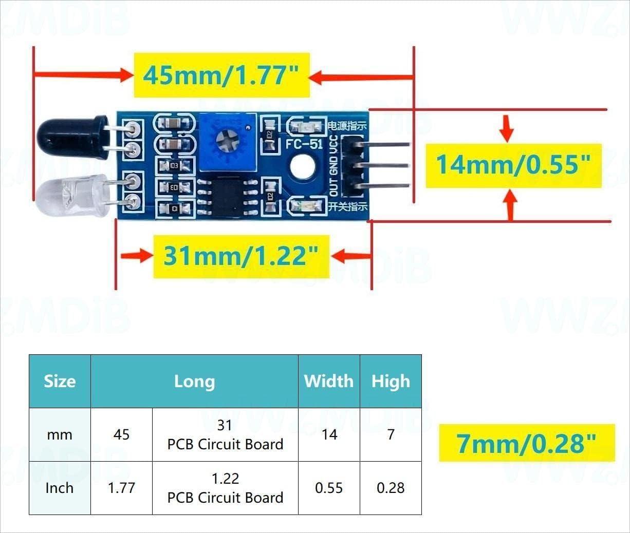 WWZMDiB WWZMDiB 15Pcs IR Infrared Sensor 3-Wire Reflective Photoelectric Module for Arduino