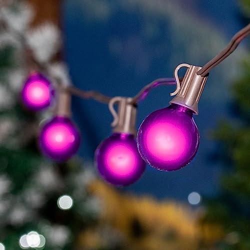 Novelty Lights G40 Patio String Lights with 25 Purple Globe Bulbs - Hanging Garden String Lights - Vintage Backyard Patio Lights - Outdoor String Lights - Market Cafe String Lights - Brown Wire - 25 Foot