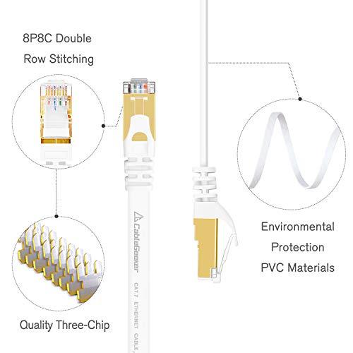 CableGeeker Cat 7 Ethernet Cable 1.5ft 6 Pack Shielded,Flat Ethernet Patch Cables - High Speed Internet Cable for Modem, Router, LAN, Computer - Compatible with Cat 5e,Cat 6 Network - White