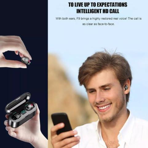 DirectNine Basics DirectNine Basics Touch Control Wireless Bluetooth Earphones, Mini F9 5.0 TWS IPX5 Waterproof Touch Wireless, Mini Stealth Sports Headphones, Bluetooth Earbuds with Mic, USB Charging Case, Dual Connect, Black