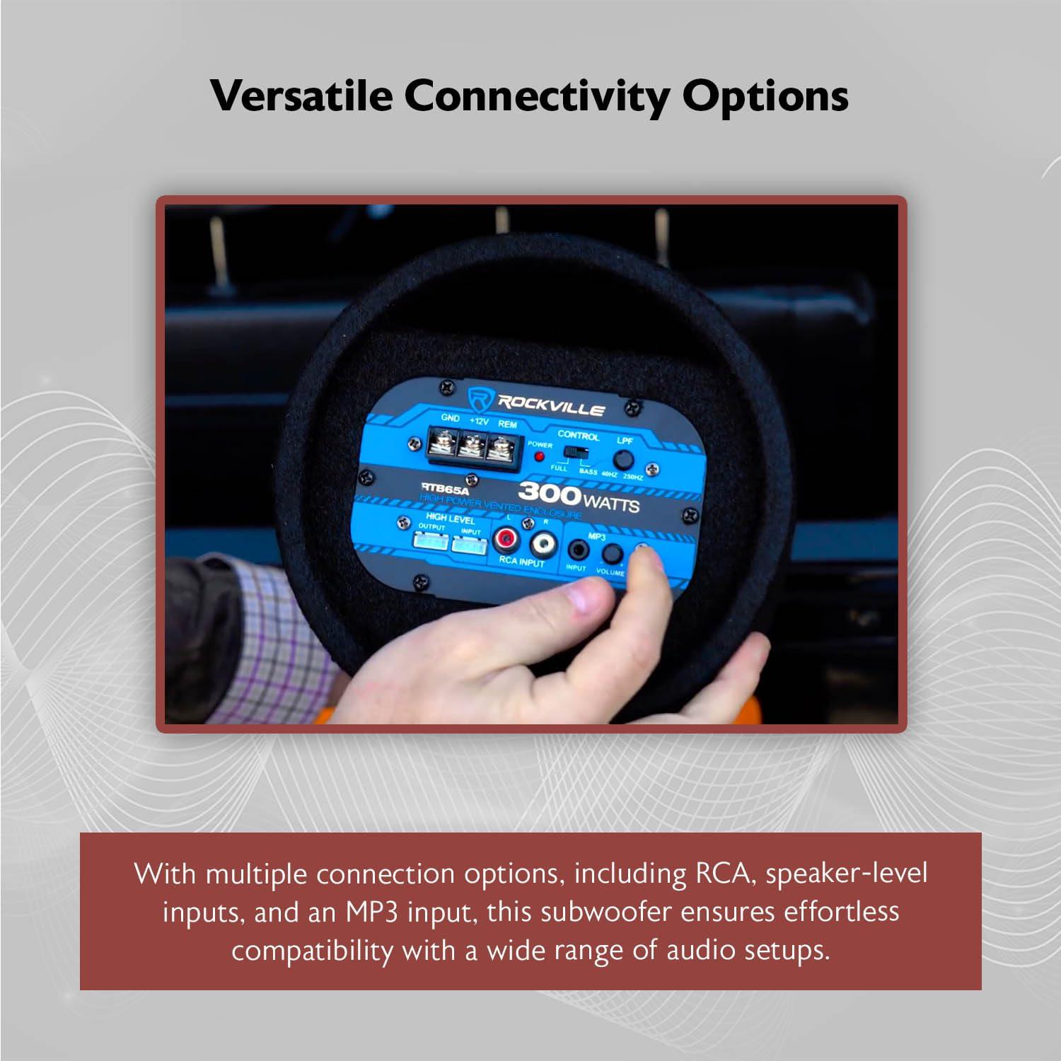 Rockville Rockville RTB65A 6.5\" Powered Subwoofer Bass Tube, 300W Peak, Deep Bass, Built-In Amp, MP3 Input, Crossover, Vented Enclosure, Perfect for Car Audio