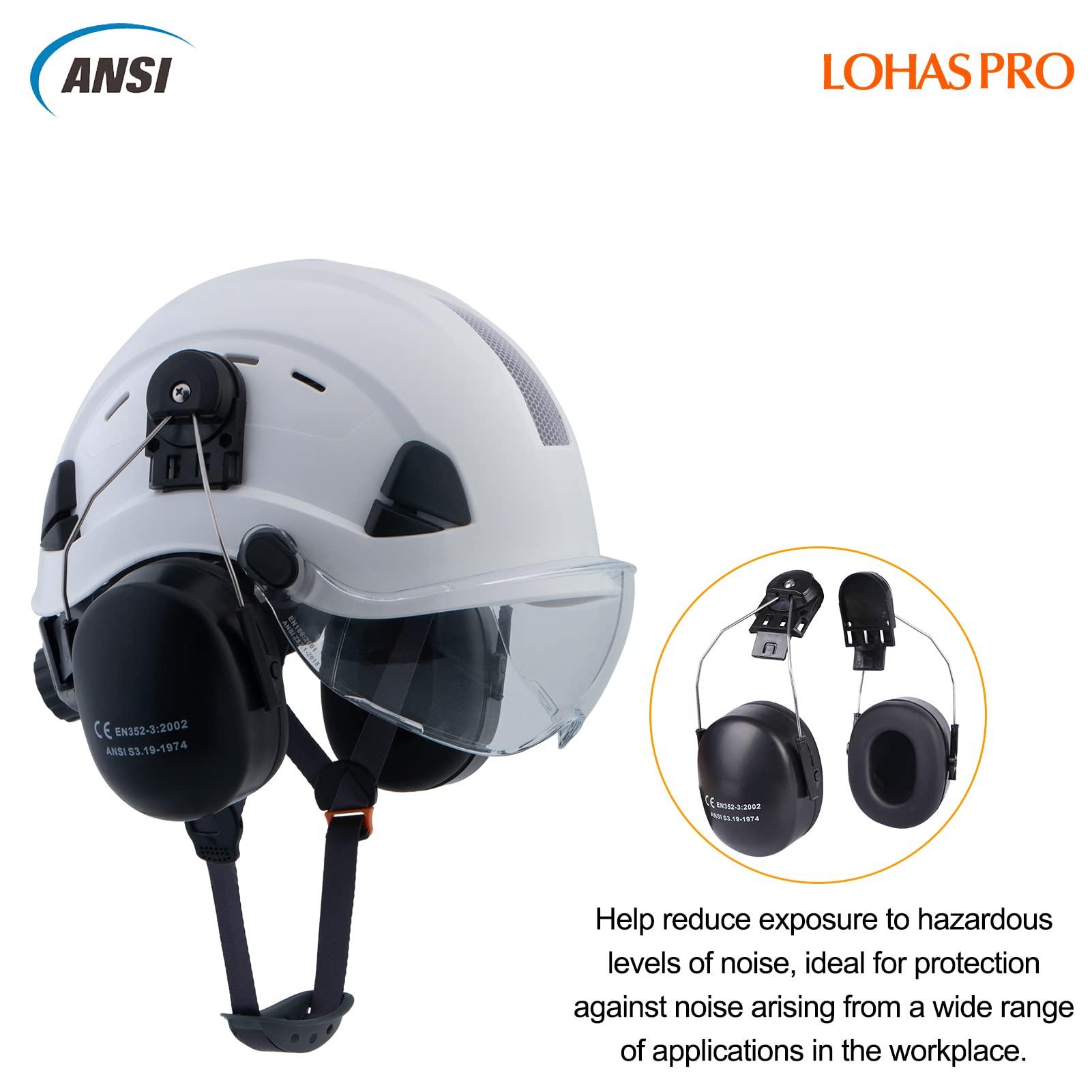 LOHASPRO LOHASPRO Hard Hat Safety Helmet with Visor and Ear Muffs,Arborist Forestry Helmet Garden Tree Cutting Logging Wood Chopping Chainsaw Work Construction Hardhat(L91 White+Clear Visor+Earmuff)