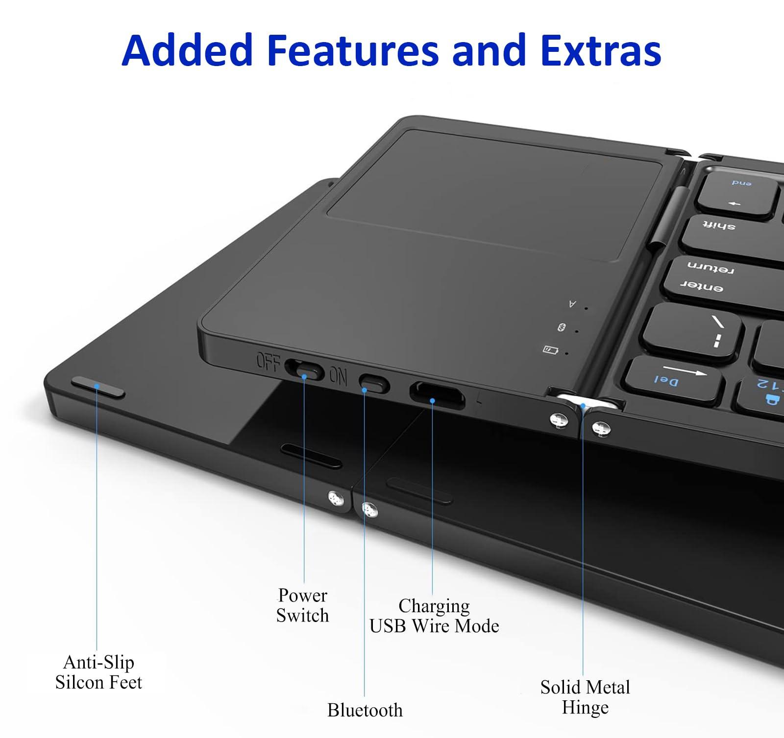 Tek Styz Tek Styz Slim Foldable Wireless Keyboard Compatible with Xiaomi Mi 9 SE TOUCHPAD Mouse is Universal Providing 48H Use, 560 Days Standby, Portable, Compact, Tri-Fold, Rechargeable!