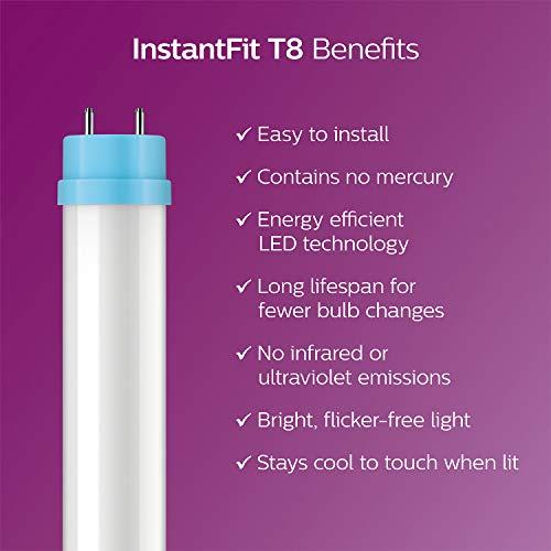 Philips LED Philips LED InstantFit 4-Foot T8 Tube Light Bulb 1800-Lumen, Cool White (4000K), 16W=32W, Medium Bi-Pin G13 Base, 8-Pack