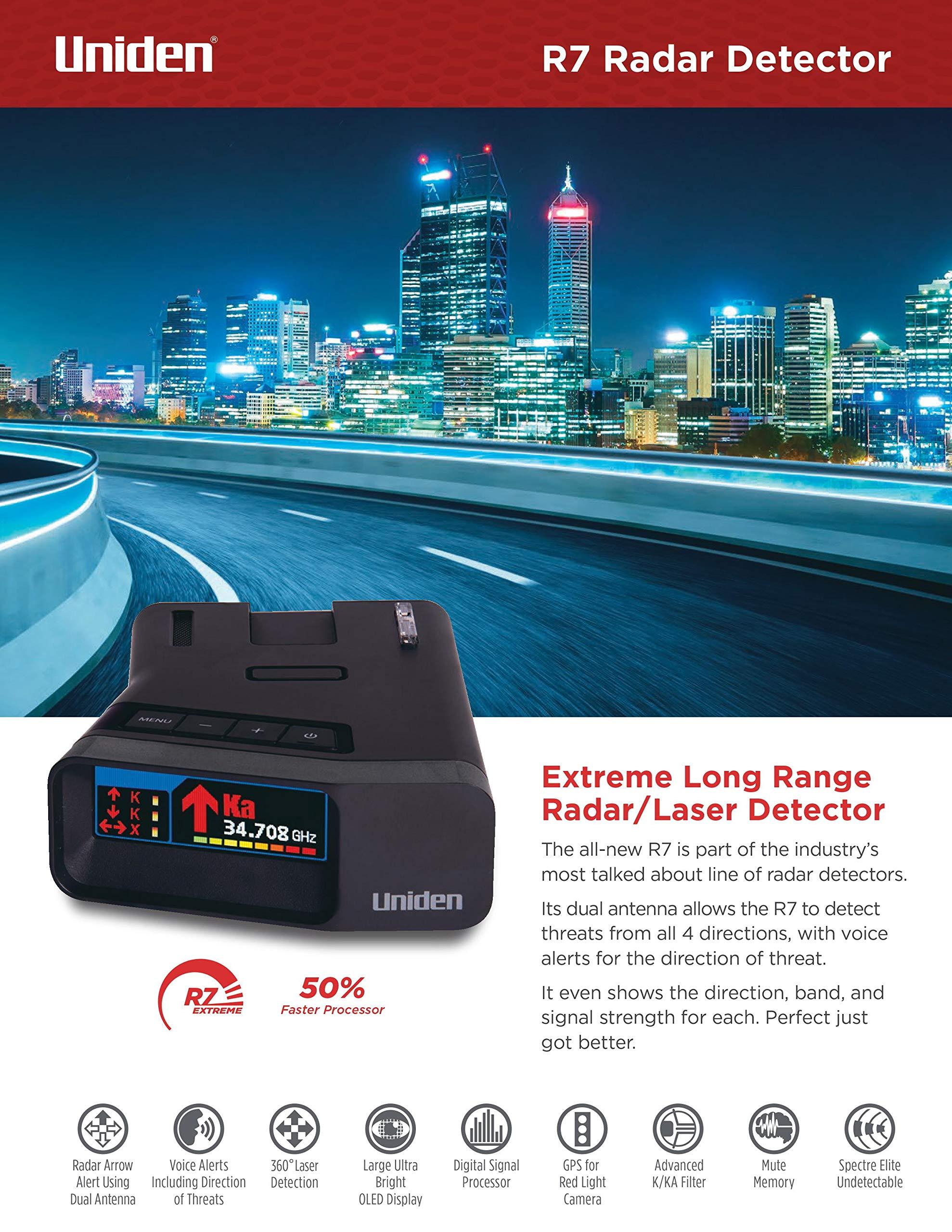 Uniden Uniden R7 EXTREME LONG RANGE Laser/Radar Detector, Built-in GPS, Real-Time Alerts, Dual-Antennas Front & Rear w/Directional Arrows, Voice Alerts, Red Light and Speed Camera Alerts