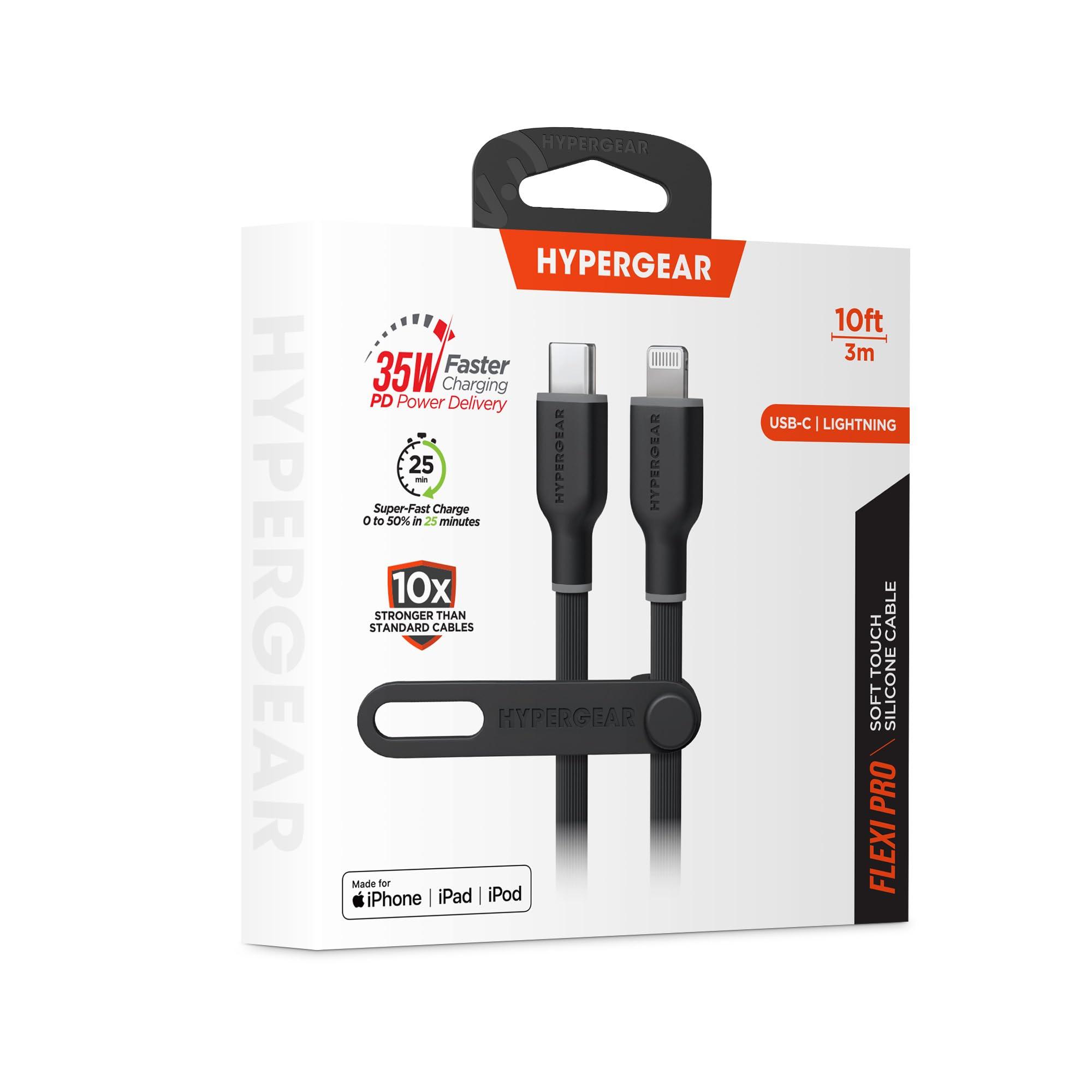 HyperGear HyperGear iPhone USB-C to Lightning Charging Cable 10ft - MFi Certified 35W PD Fast Charger Cord for iPhones iPads & More [Durable for Daily Use & Travel] (Black)
