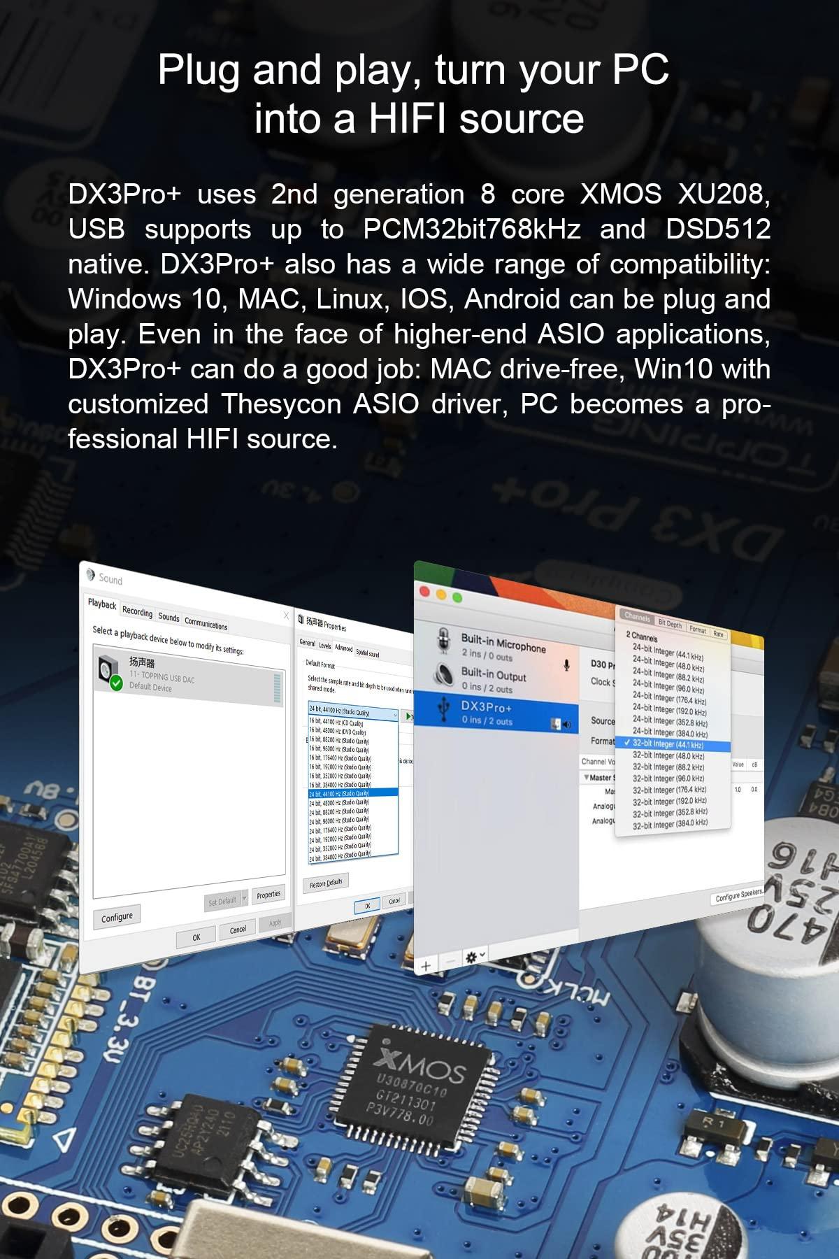 LEAUDIO LEAUDIO Topping DX3 Pro+ ES9038Q2M Bluetooth 5.0 LDAC Audio Decoder DSD512 DAC AMP NFCA Headphone Amplifier Pre Amplifier (Silver)