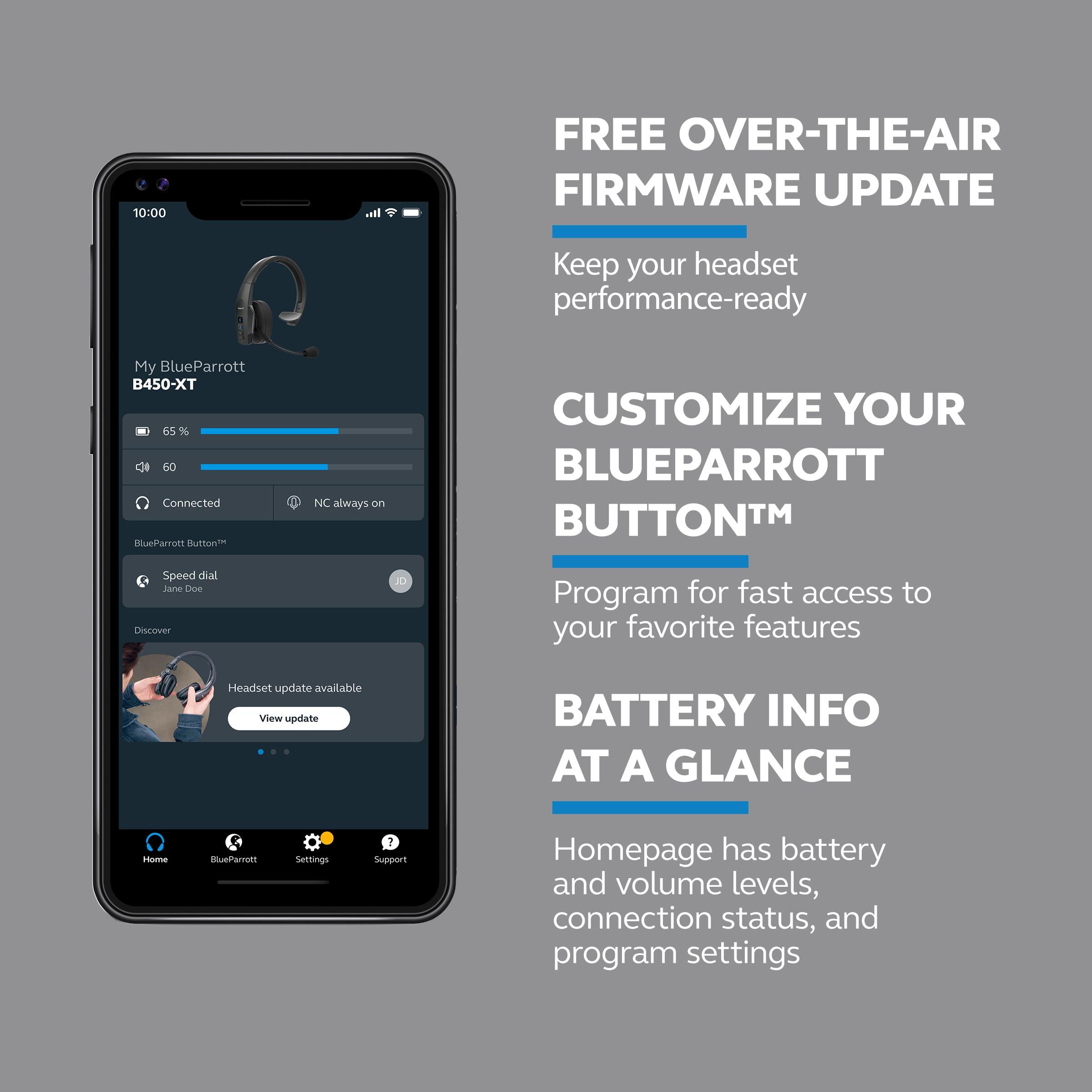 BlueParrott BlueParrott B450-XT Noise Cancelling Trucker Bluetooth Headset  Updated Design with Industry Leading Sound & Improved Comfort, Ideal for Anyone On The Go, Up to 24 Hours of Talk Time, Black