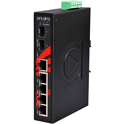Antaira Technologies Antaira LNP-0702C-SFP-T Industrial-Grade 7-Port PoE Unmanaged Gigabit Ethernet Switch, 2 SFPs, DIN-Rail Mount, -40 to 75°C Operating Temperature, Redundant 48 to 55 VDC Power Input, 5-Year Warranty