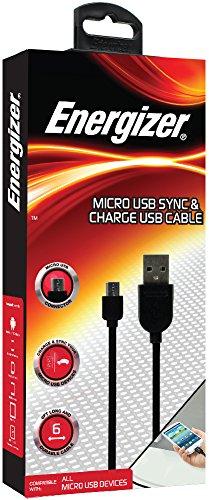 Premier Accessory Group Energizer Android Charger Micro USB Cable 6ft Fast Charging USB 2.0 Syncing Black Cord, 6 Feet (ENG-MCSYBK)