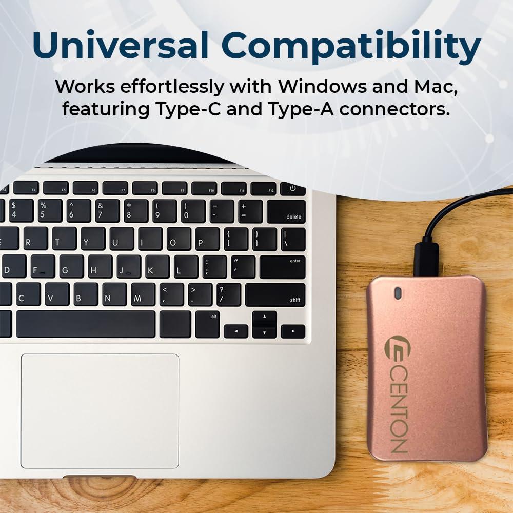 Centon Centon External SSD (Silver Metallic), USB-C 3.2 Gen 2, 1000GB