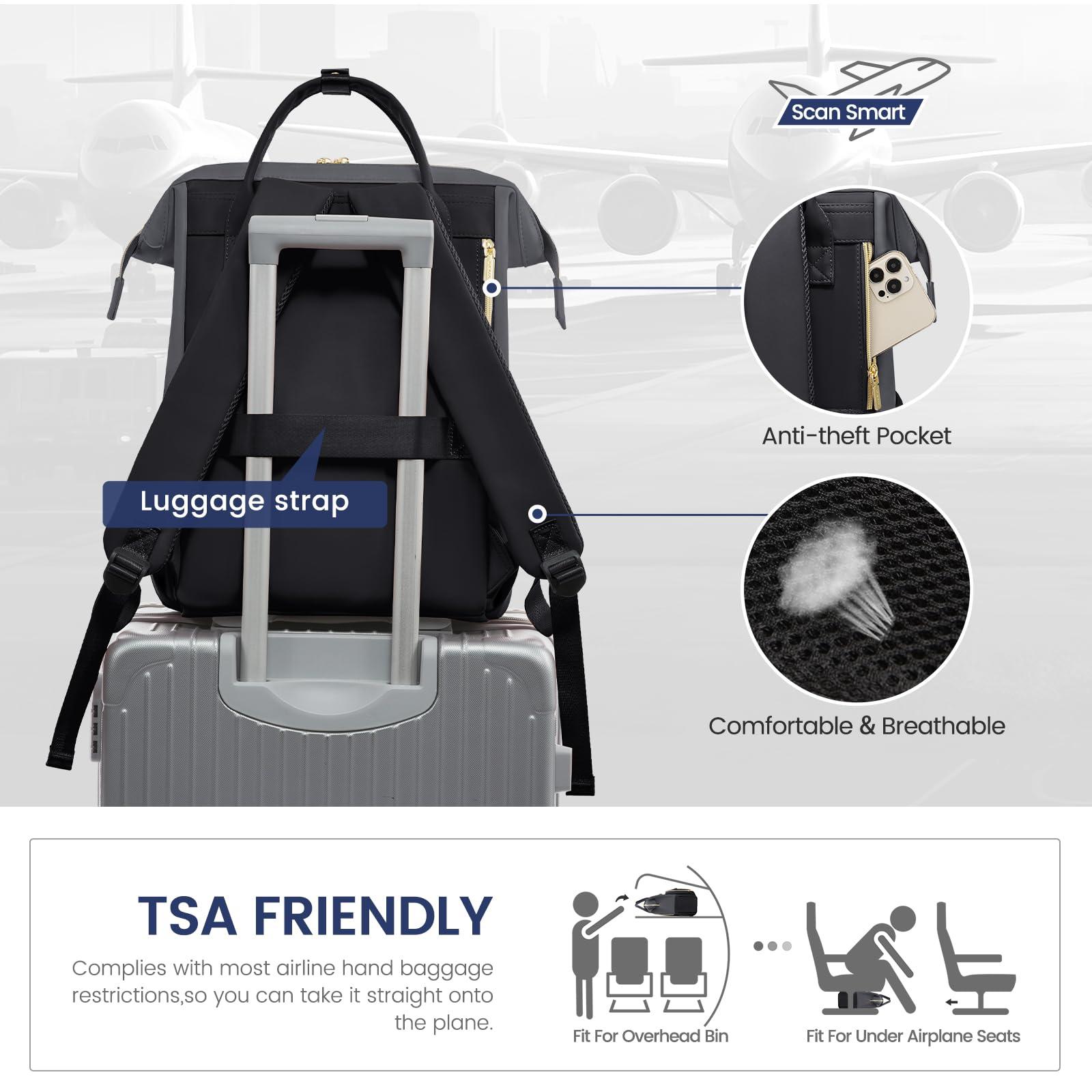 LOVEVOOK LOVEVOOK Leather Backpack for Women,15.6 inch Leather Laptop Backpacks Women,Professional Work Backpacks Nurse College Teacher Bag,Womens Laptop Bag Computer Travel Backpack Purse,Smoky Gray-Black