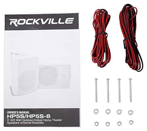 Rockville (2) Rockville HP5S-8 5.25" Outdoor/Indoor Home Theater Speakers w/Swivel Bracket White