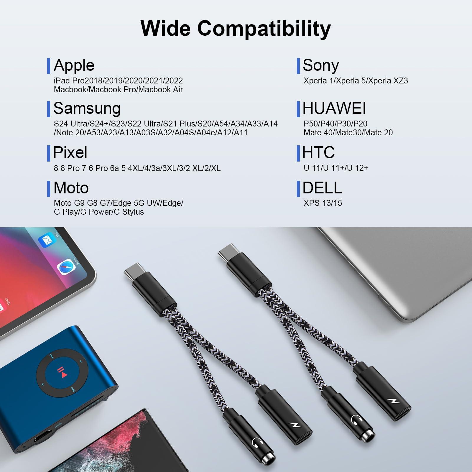 Flecom USB C to Aux Adapter Samsung S24FE/S24 Ultra Headphone Adapter Type C to 3.5mm Jack Audio Adapter with Fast Charging Cable Cord for Samsung Galaxy A16 A06 A55 A35 A15 S24 S23 Plus S23FE A54 A14 A13